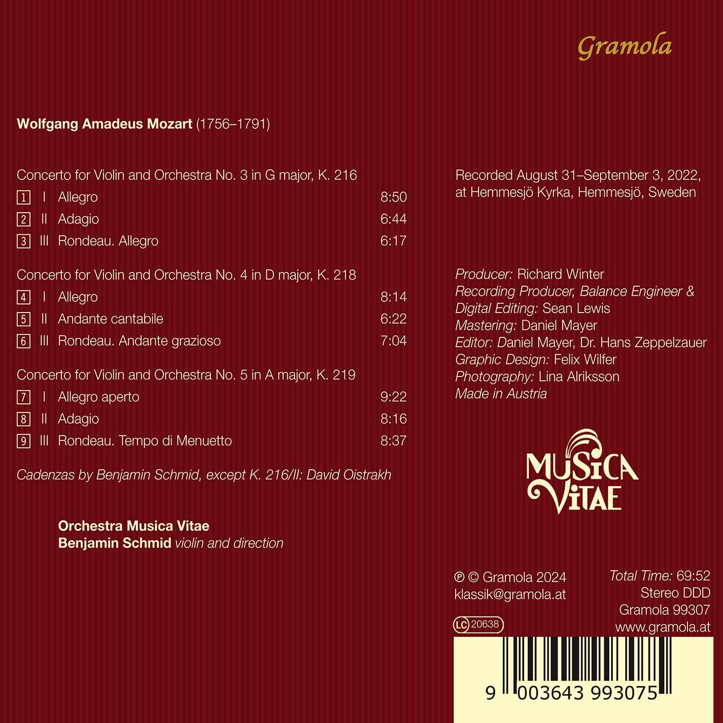 Benjamin Schmid 모차르트: 바이올린 협주곡 3-5번 (Mozart: Concertos for Violin and Orchestra K216, K218, K219 `Turkish`)