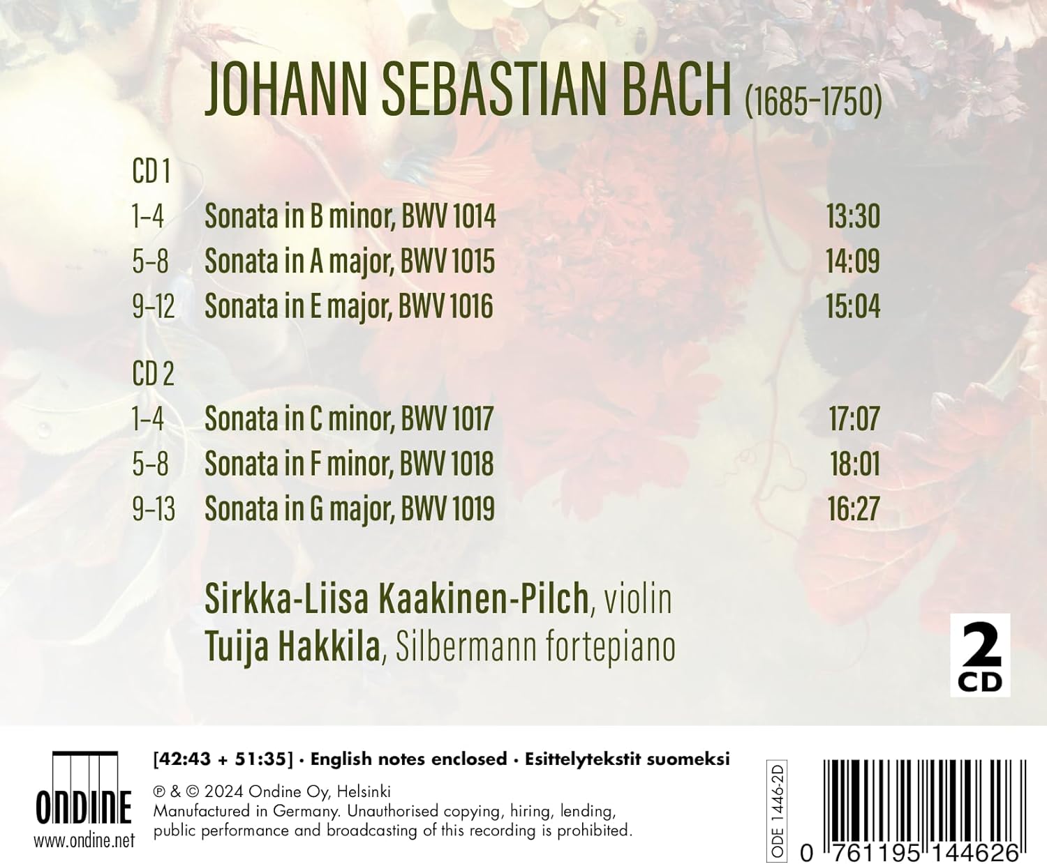 Sirkka-Liisa Kaakinen-Pilch / Tuija Hakkila 바흐: 6개의 바이올린 소나타 (Bach: Six Sonatas, BWV 1014-1019)