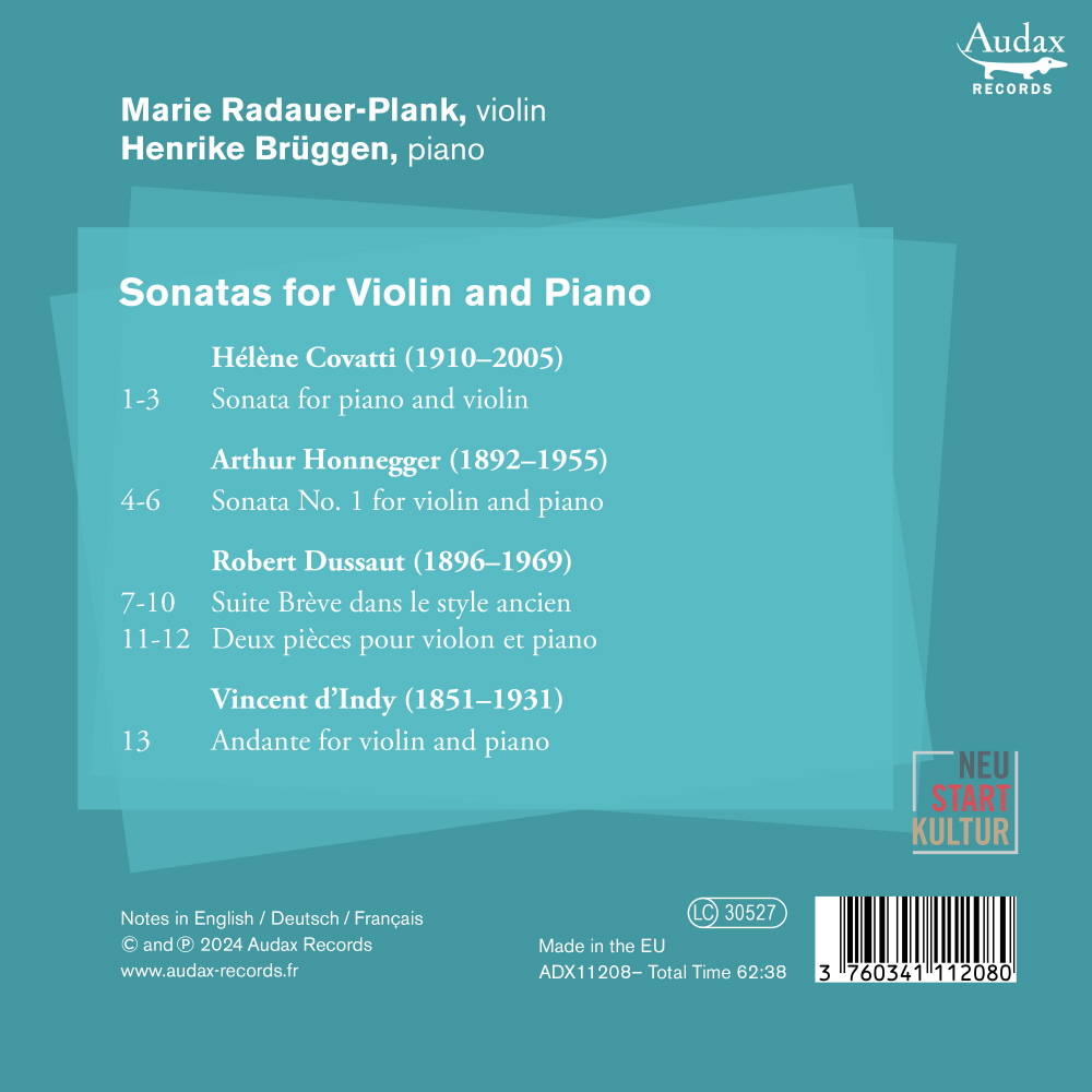 Marie Radauer-Plank / Henrike Bruggen 코바티, 듀소, 오네게르, 댕디: 바이올린 소나타 (Helene Covatti: Violinsonate)