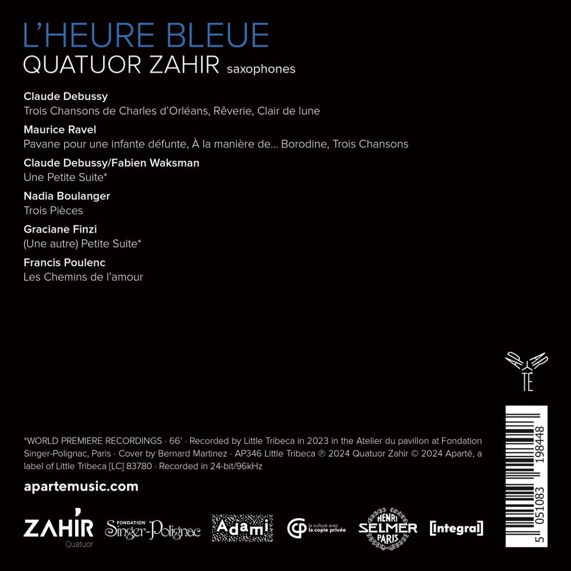 Quatuor Zahir 자히르 색소폰 사중주단 연주집 (L'Heure Bleue)