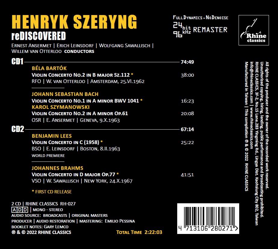 Henryk Szeryng 헨리크 셰링 미공개 실황 녹음집 (Rediscovered - Live Recordings)