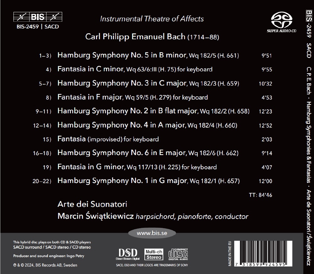 Arte Dei Suonatori 칼 필립 엠마누엘 바흐: 함부르크 교향곡 1번~6번, 환상곡 (C.P.E. Bach: Hamburg Symphonies, Fantasias - Instrumental Theatre Of Affects)