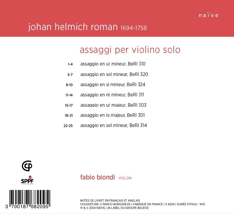 Fabio Biondi 요한 헬미시 로만: 바이올린 솔로를 위한 앗사지오 작품집 (Johan Helmich Roman: Assaggi Per Violino Solo)