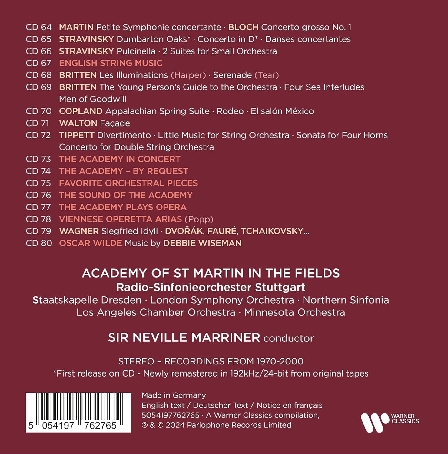 Neville Marriner 네빌 마리너 워너, EMI 레이블 녹음 전집 (The Complete Warner Classics Recordings)