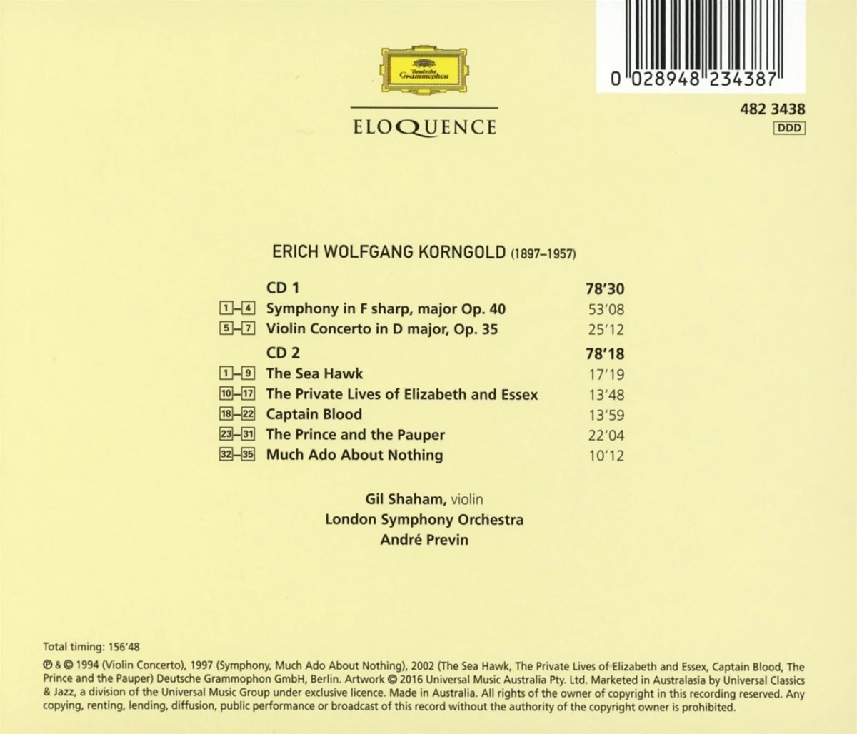 Gil Shaham 코른골트: 바이올린 협주곡, 교향곡, 영화음악 (Korngold: Symphony, Violin Concerto, Film Music)