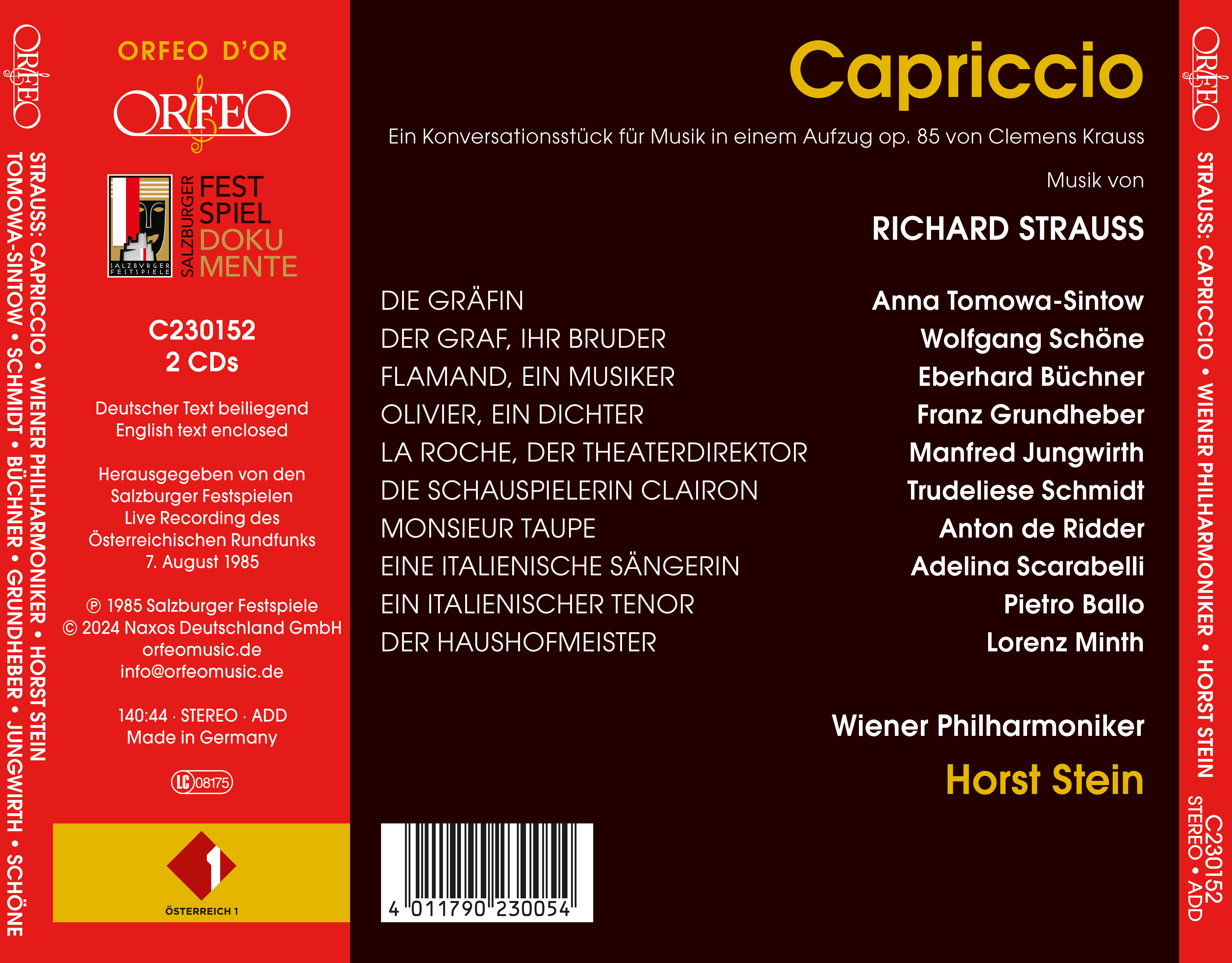 Horst Stein 슈트라우스: 오페라 '카프리치오' (Strauss: Capriccio - Live Recording 1985)