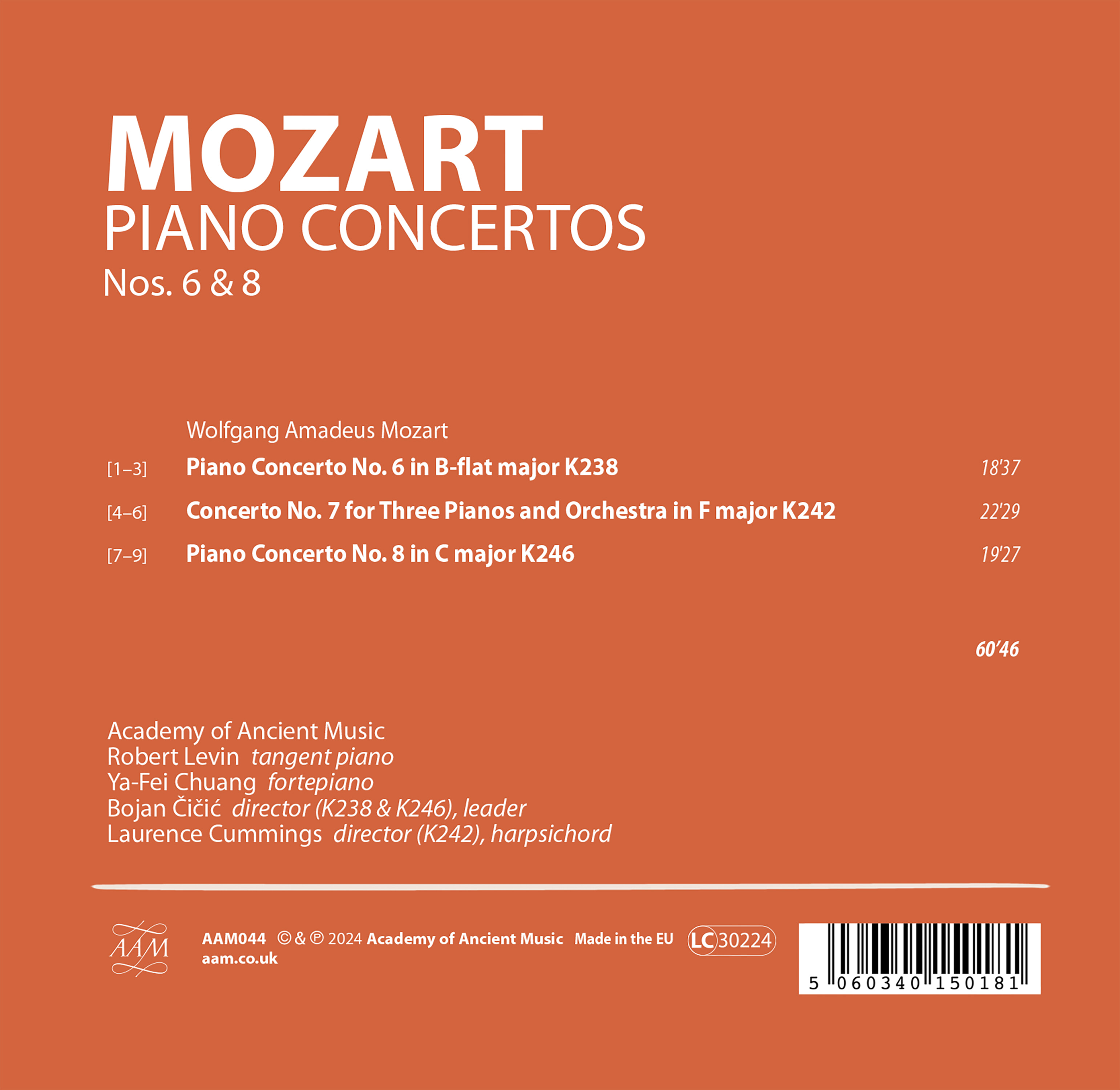 Robert Levin 모차르트: 피아노 협주곡 6번, 7번, 8번 (Mozart: Piano Concertos KV 238m 242, 246)