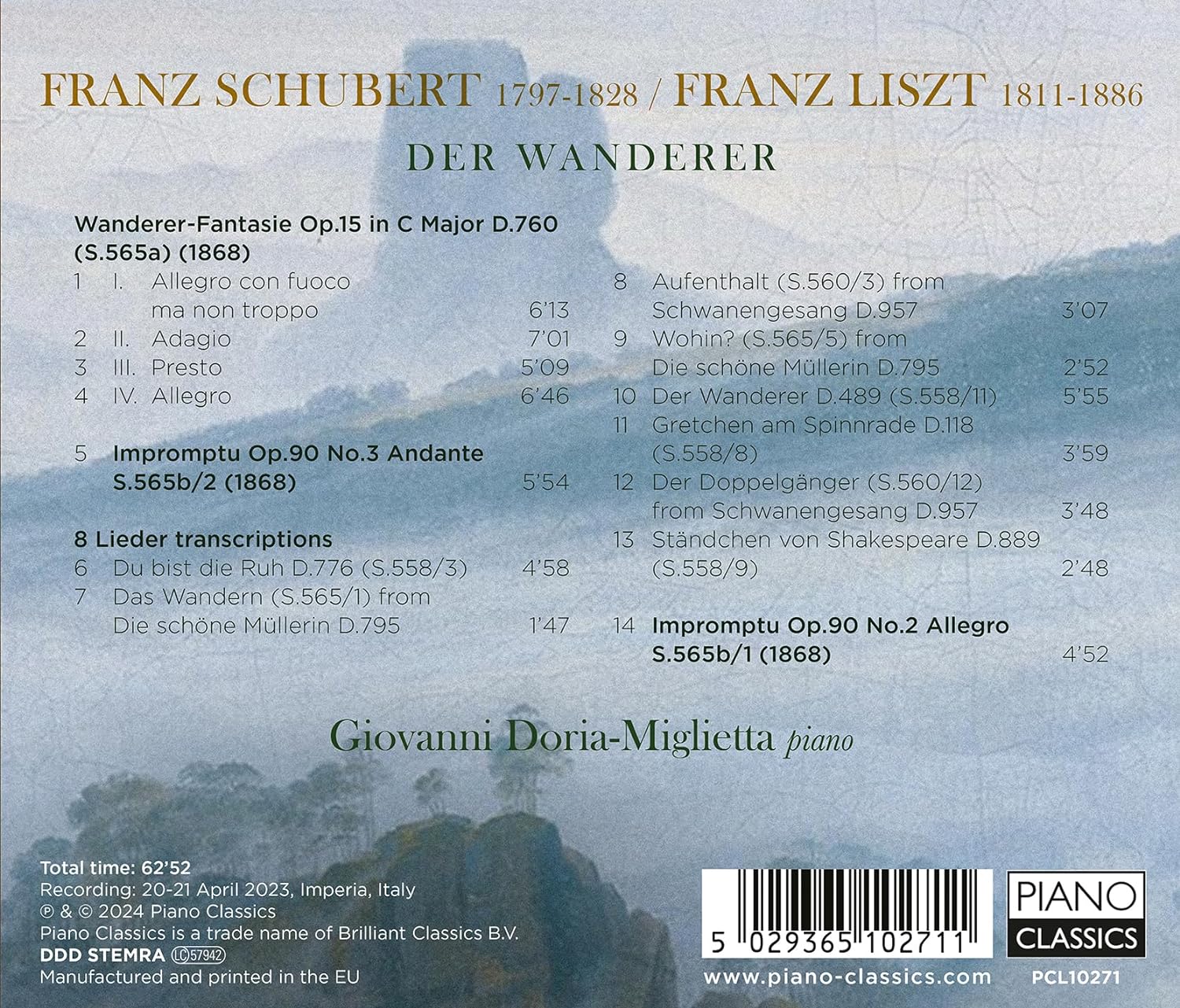 Giovanni Doria-Miglietta  슈베르트(리스트 편곡): ‘방랑자’ 환상곡, 가곡 모음집 외 (Schubert/Liszt: Der Wanderer, Wanderer Fantasie, Song Transcriptions)