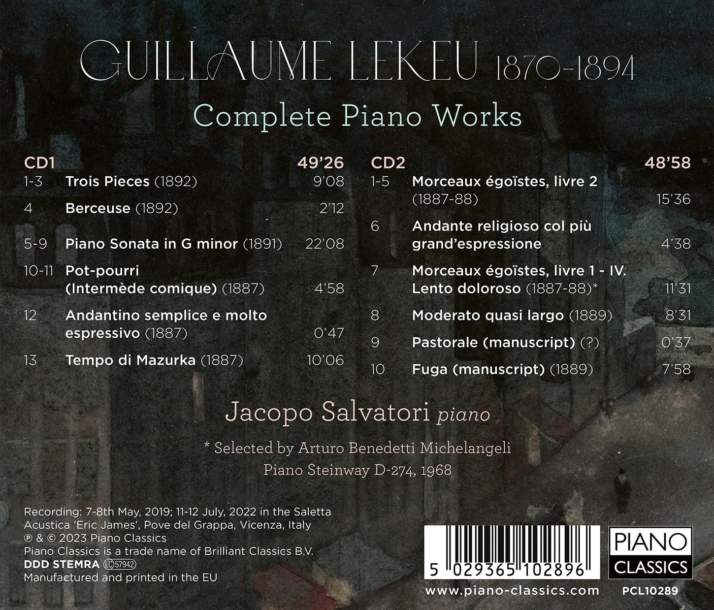 Jacopo Salvatori 르케우: 피아노 소나타·소품 (Lekeu: Complete Piano Works)