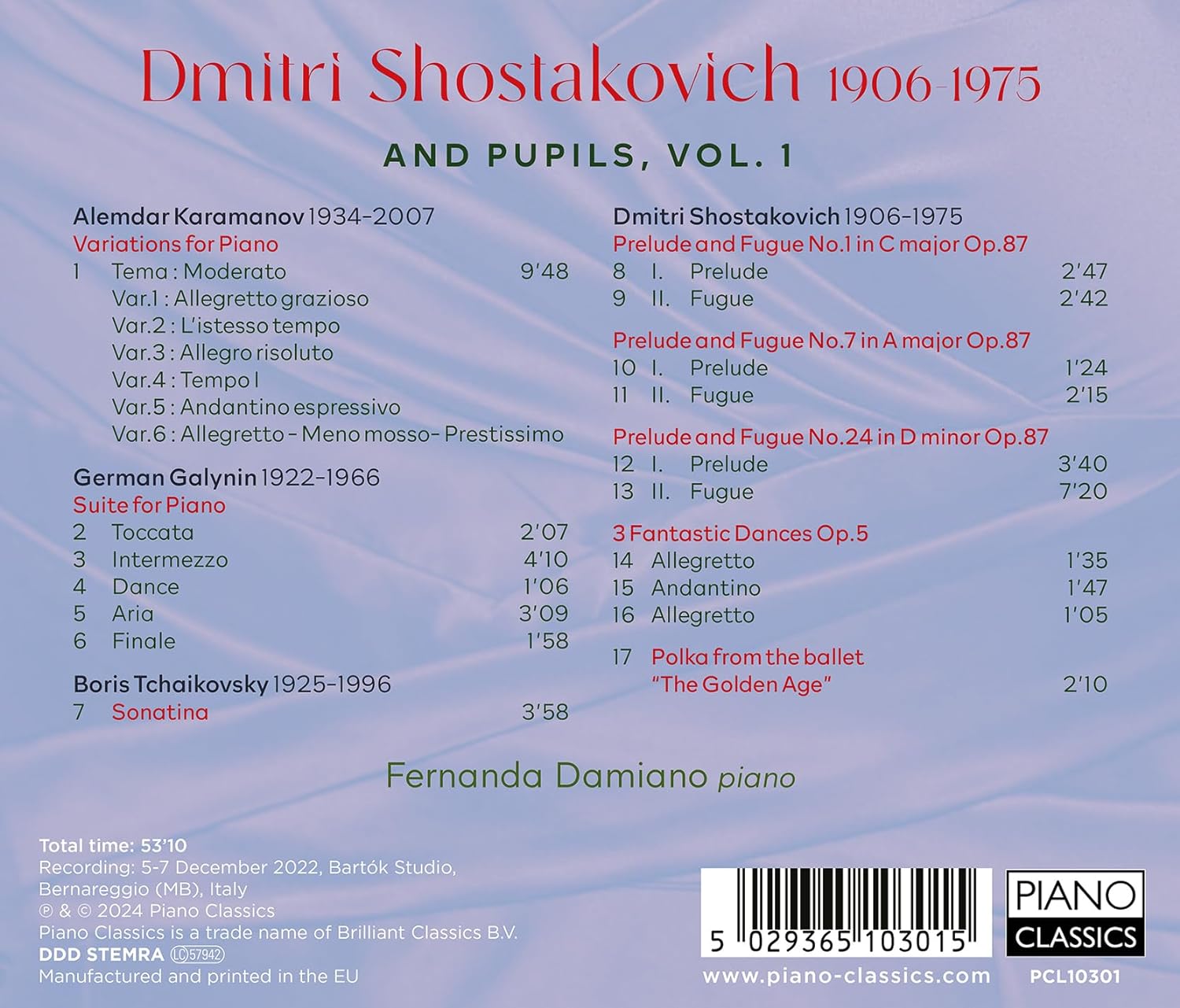 Fernanda Damiano 피아노 독주곡 모음: 쇼스타코비치 / 카라마노프 / 갈린닌 외 (Shostakovich and Pupils Vol. 1)