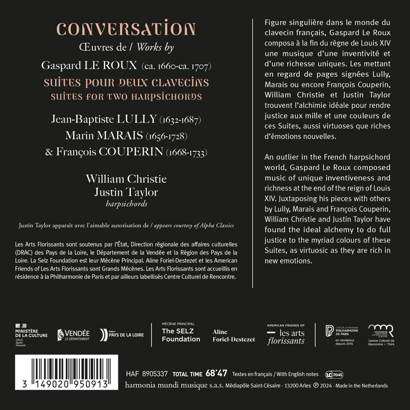 William Christie / Justin Taylor 대화 - 두 대의 하프시코드를 위한 모음곡 (Conversation - Gaspard Le Roux: Suites For 2 Harpsichords)