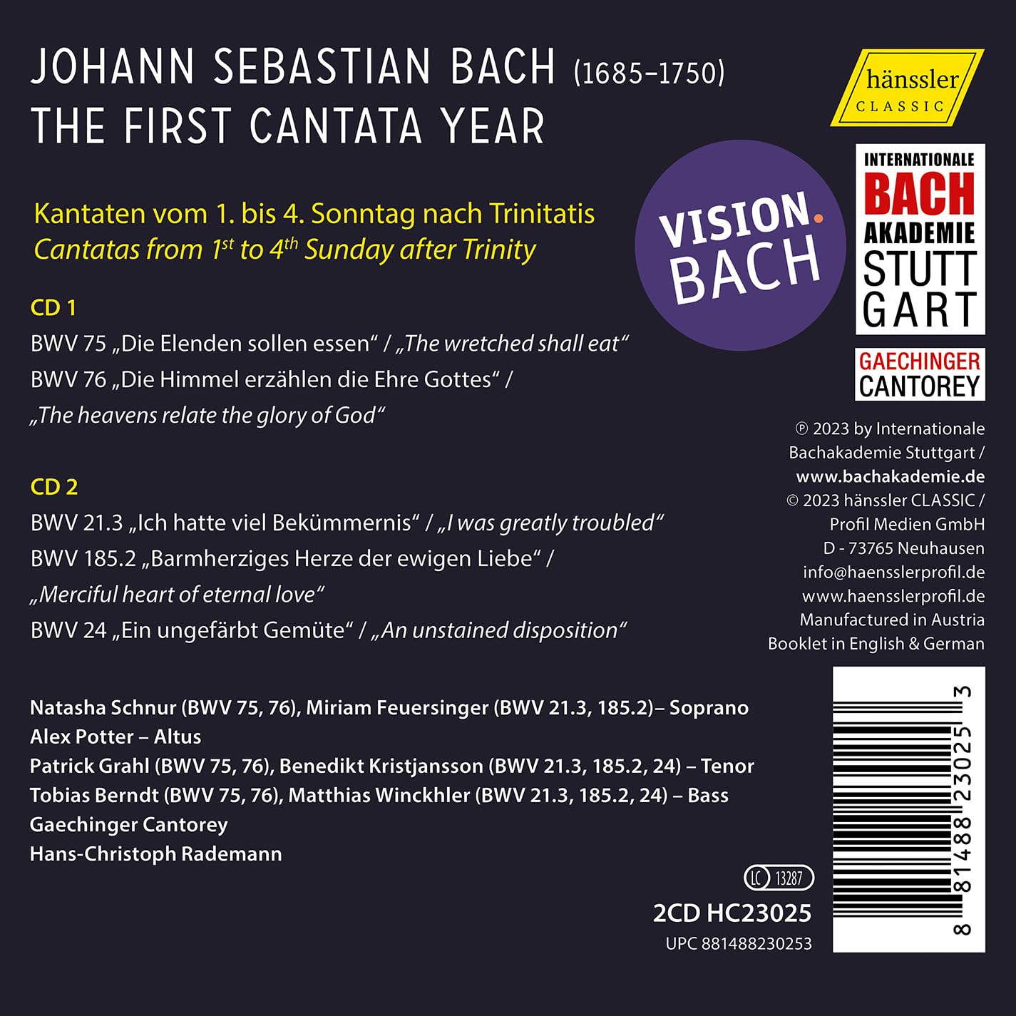 Hans-Christoph Rademann 바흐: 칸타타 1집 (Bach: The First Cantata Year Vol.1 - BWV 75,76,21,185,24)