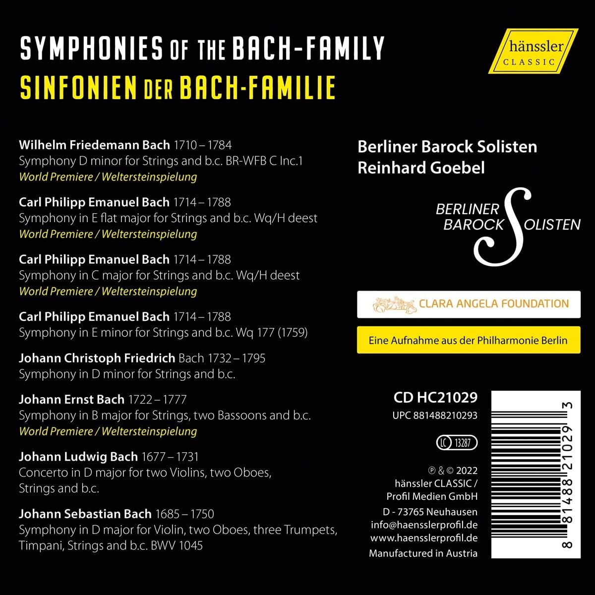 Reinhard Goebel 바흐 가문의 교향곡(신포니아) 작품들 (Symphonies of the Bach Family)