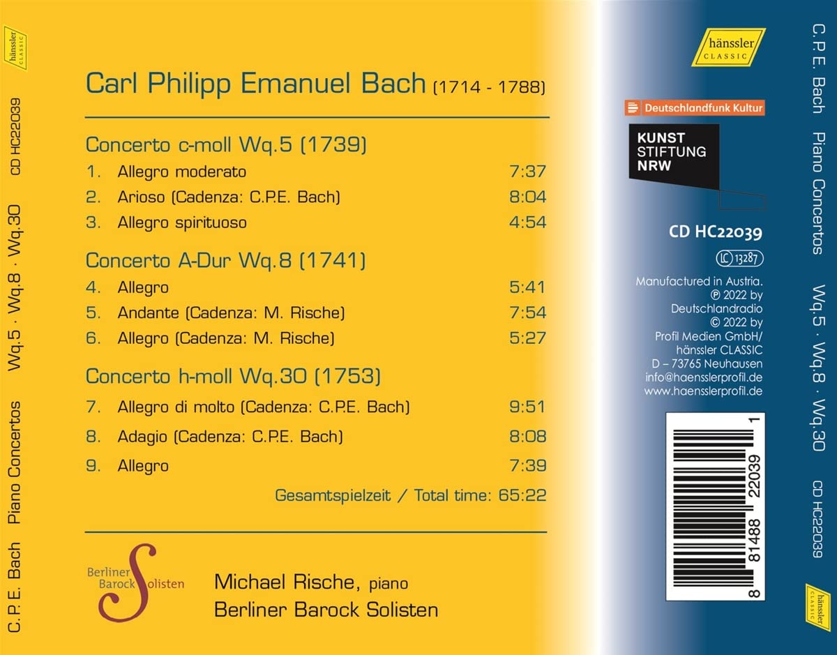 Michael Rische 칼 필립 엠마누엘 바흐: 건반 협주곡 7집 (C.P.E.Bach: Piano Concertos Wq.5, 8, 30)