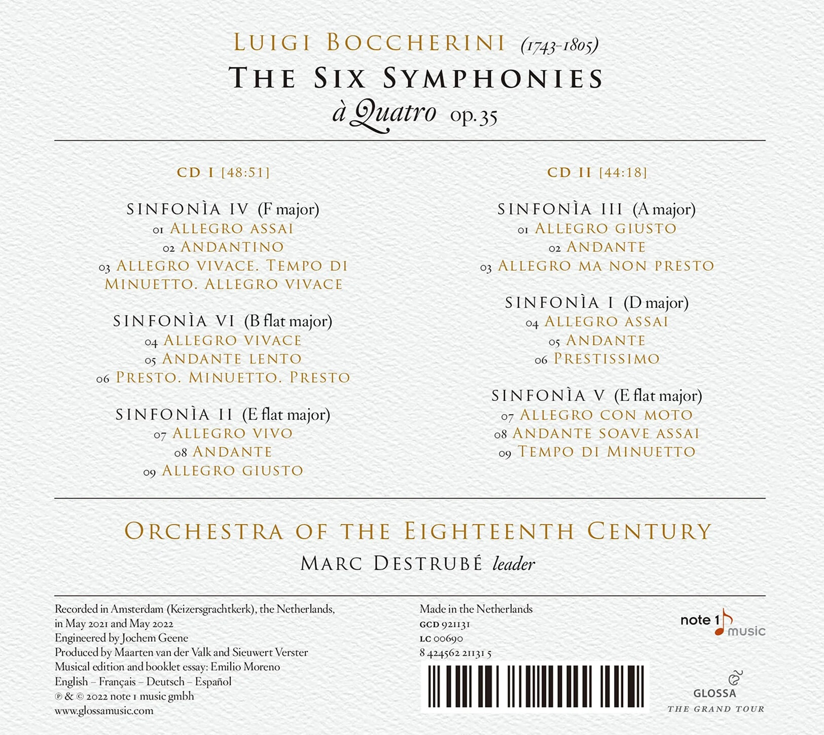 Marc Destrube 보케리니: 여섯 곡의 교향곡 (Boccherini: The Six Symphonies op.35)