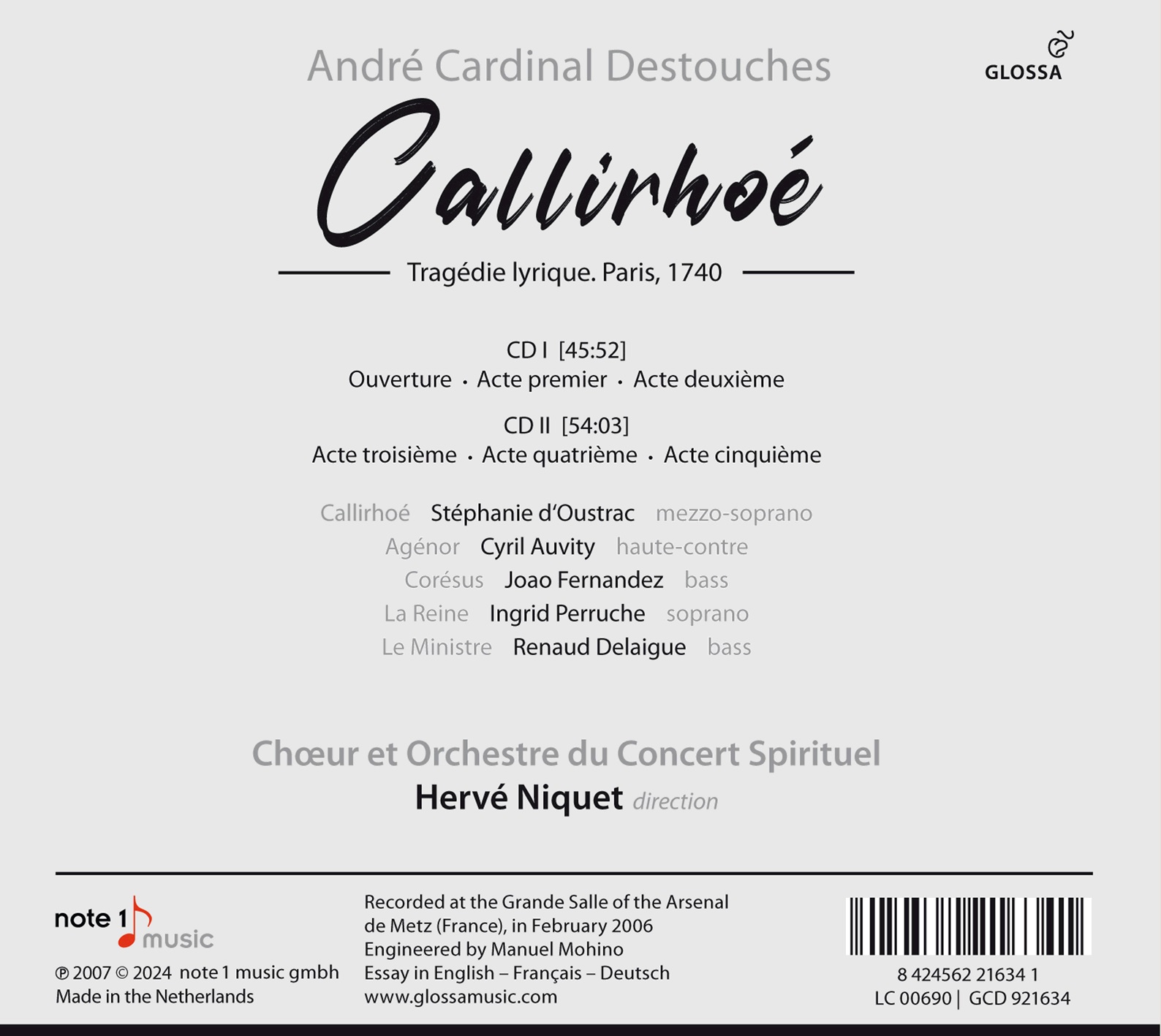 Herve Niquet 데스투슈: 오페라 '칼리오에' (Destouches: Callirhoe)