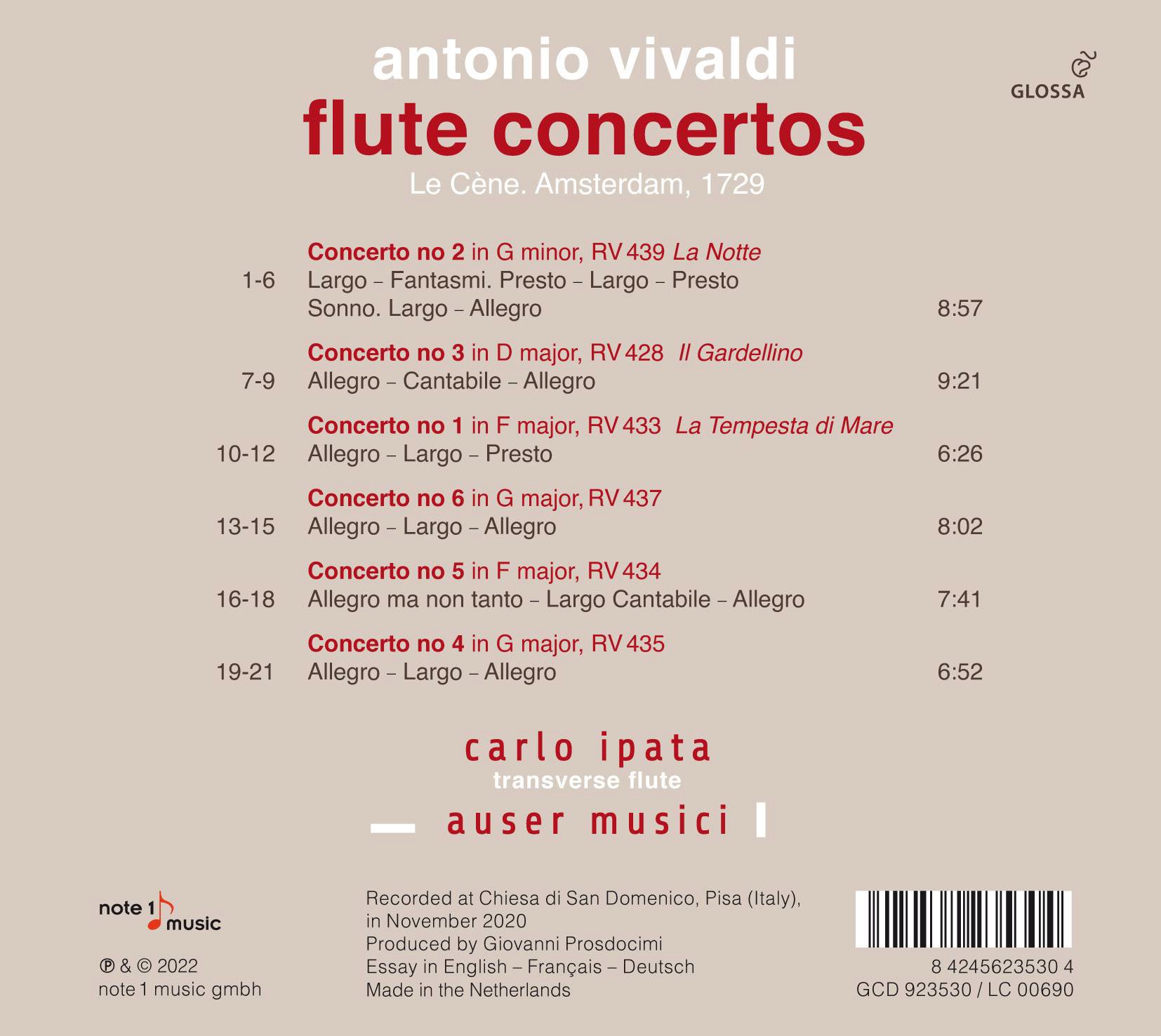 Carlo Ipata / Auser Musici 비발디: 플루트 협주곡집 RV439 '밤', RV428 '홍방울새', RV433 '바다의 폭풍' 외 (Vivaldi: Flute Concertos)