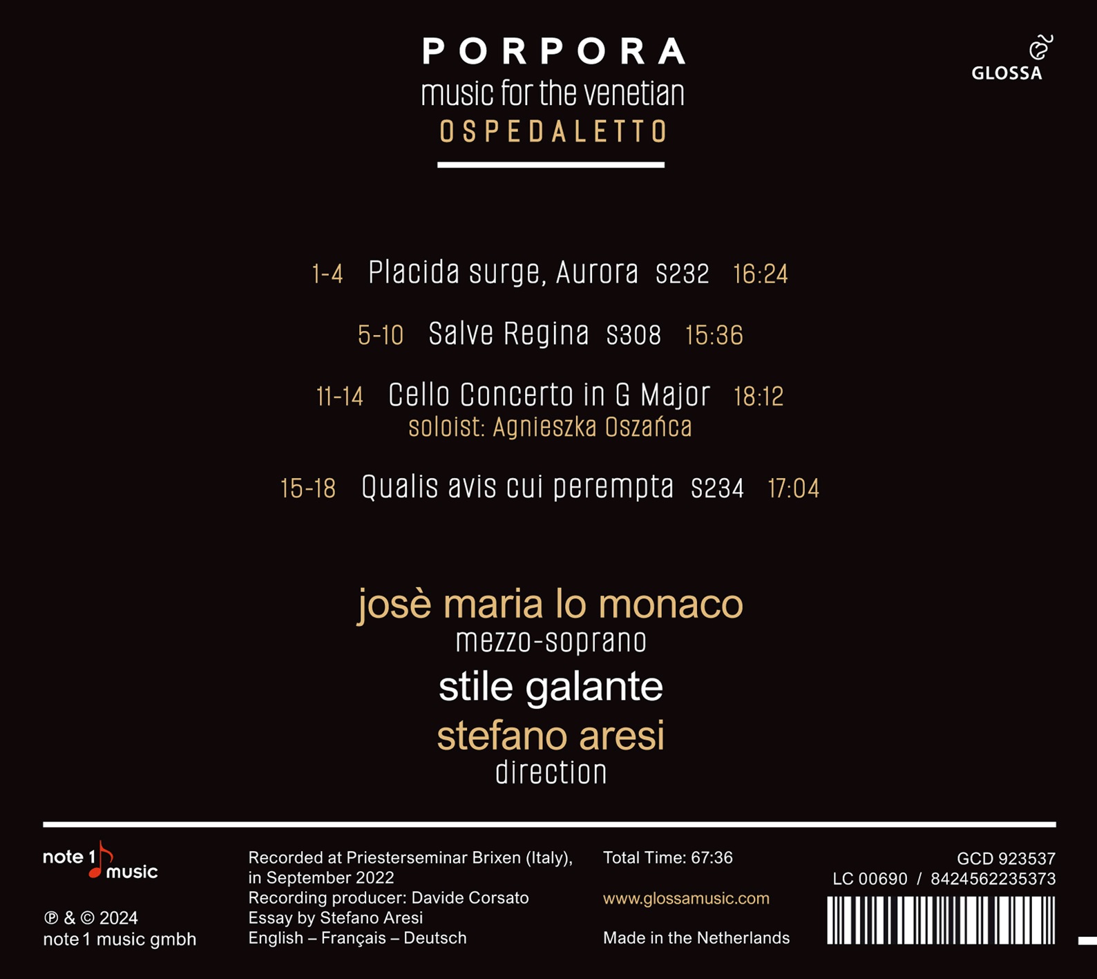 Jose Maria Io Monaco 포르포라: 베네치아 오스페달레토를 위한 음악 (Porpora: Music for the Venetian Ospedaletto)