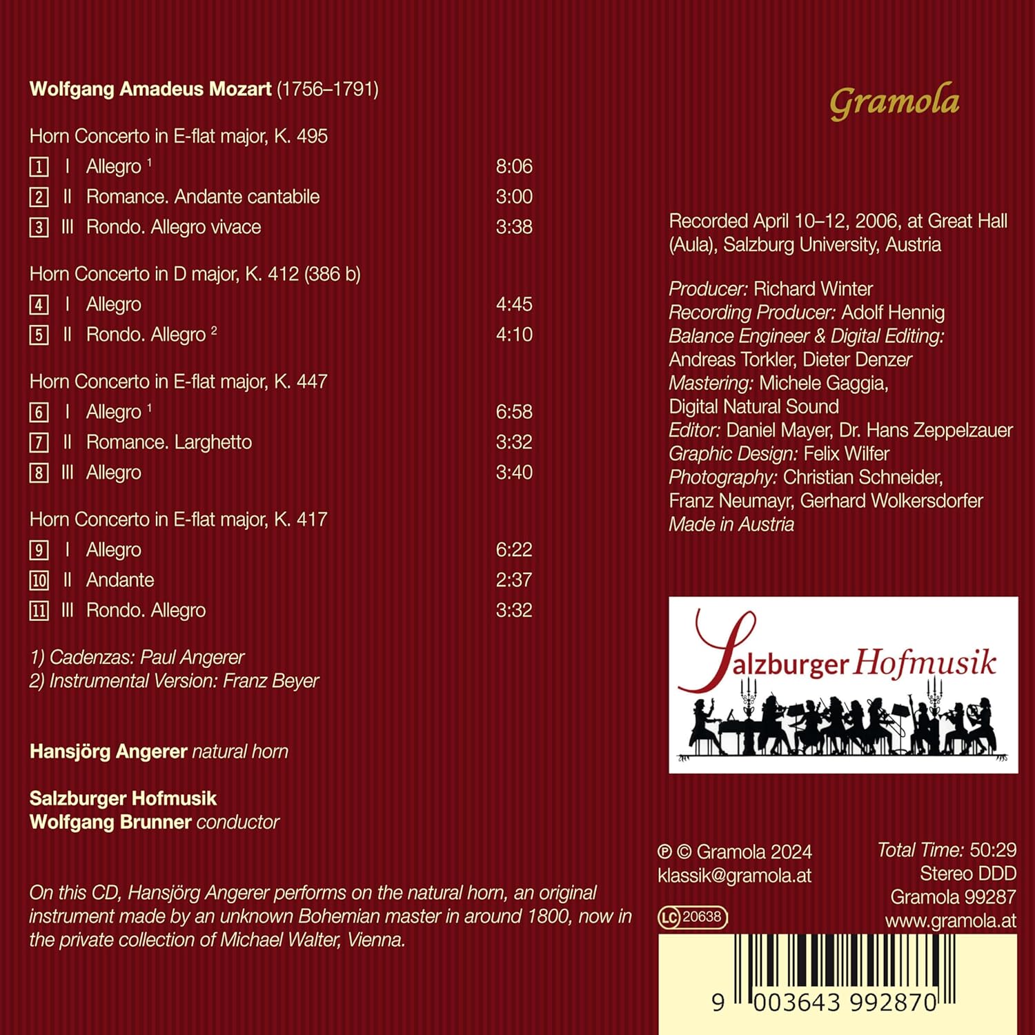 Hansjörg Angerer 모차르트: 혼 협주곡 1~4번 (Mozart: Horn Concertos)