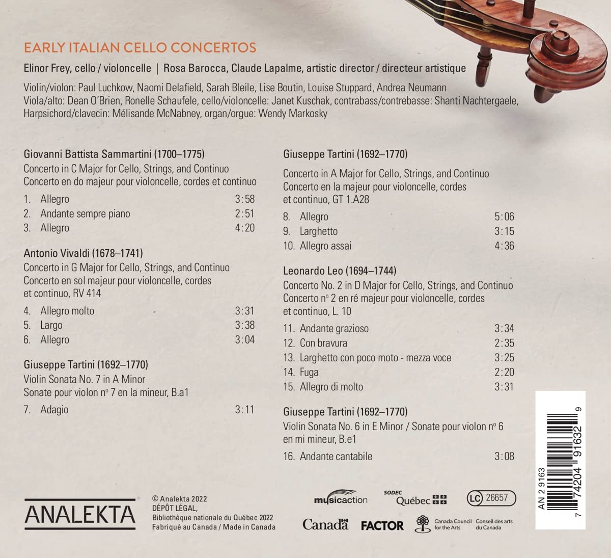 Elinor Frey 비발디, 타르티니, 레오, 삼마르티니: 첼로 협주곡 (Early Italian Cello Concertos)