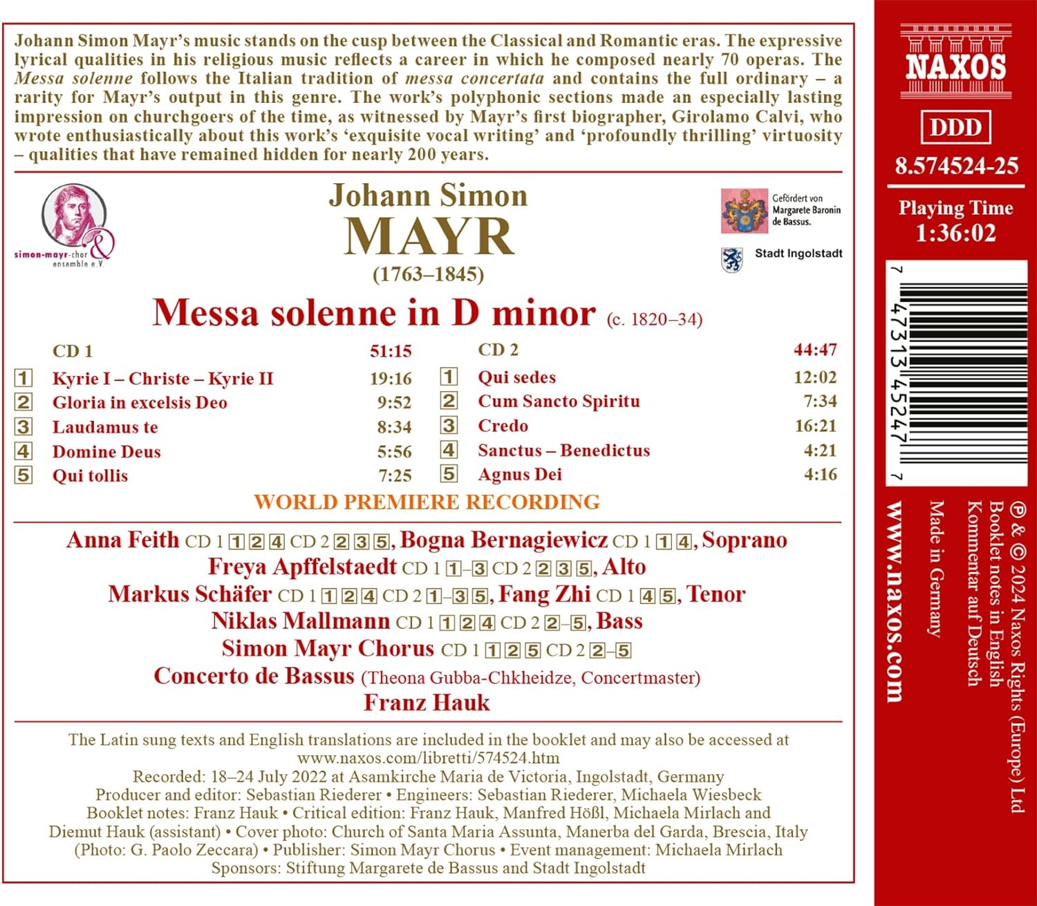 Franz Hauk 지몬 마이어: 장엄 미사 (Mayr: Messa Solenne in d minor)