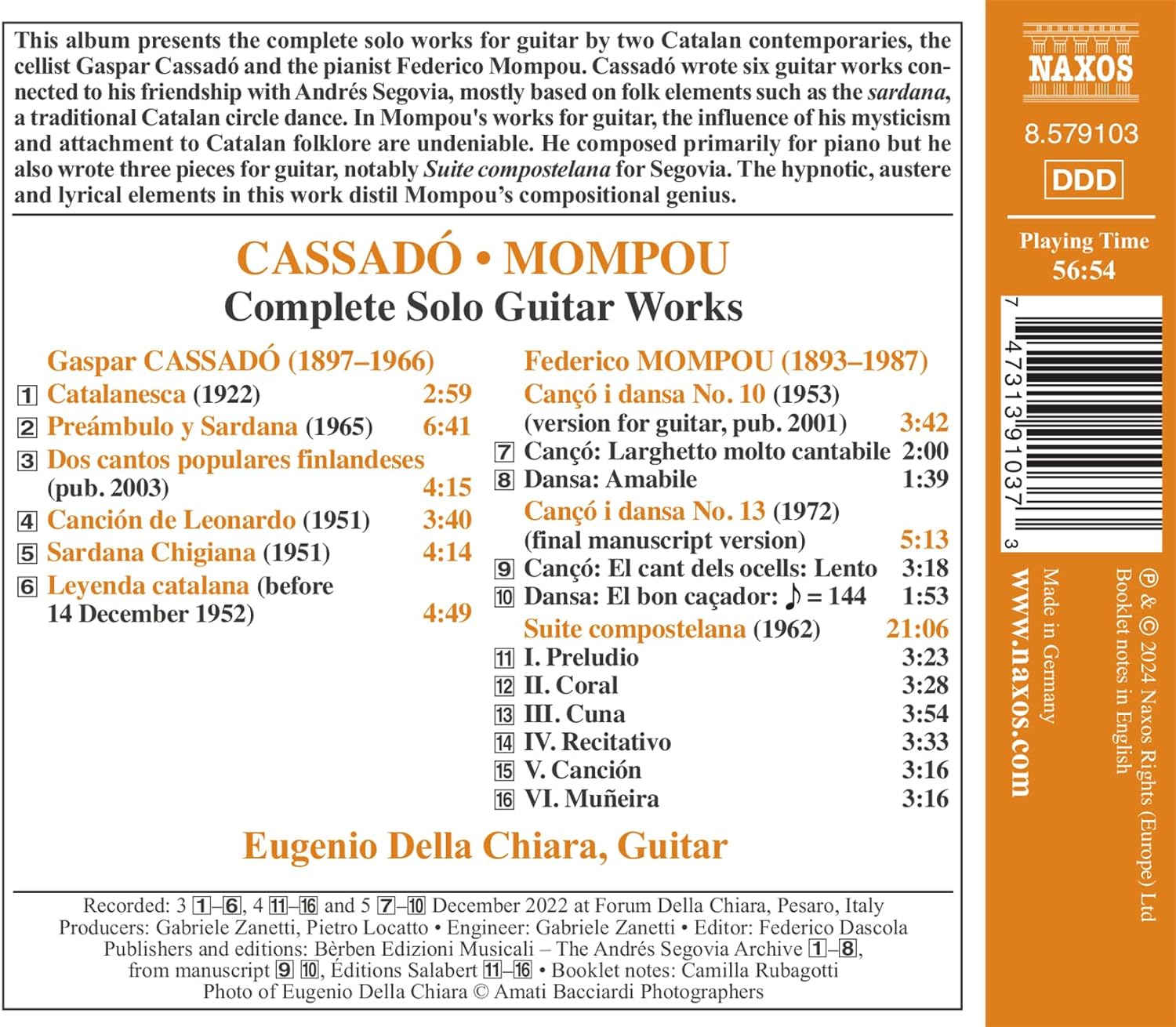 Eugenio Della Chiara 에우제니오 델라 키아라 기타 연주집 (Cassado, Mompou: Solo Guitar Works)