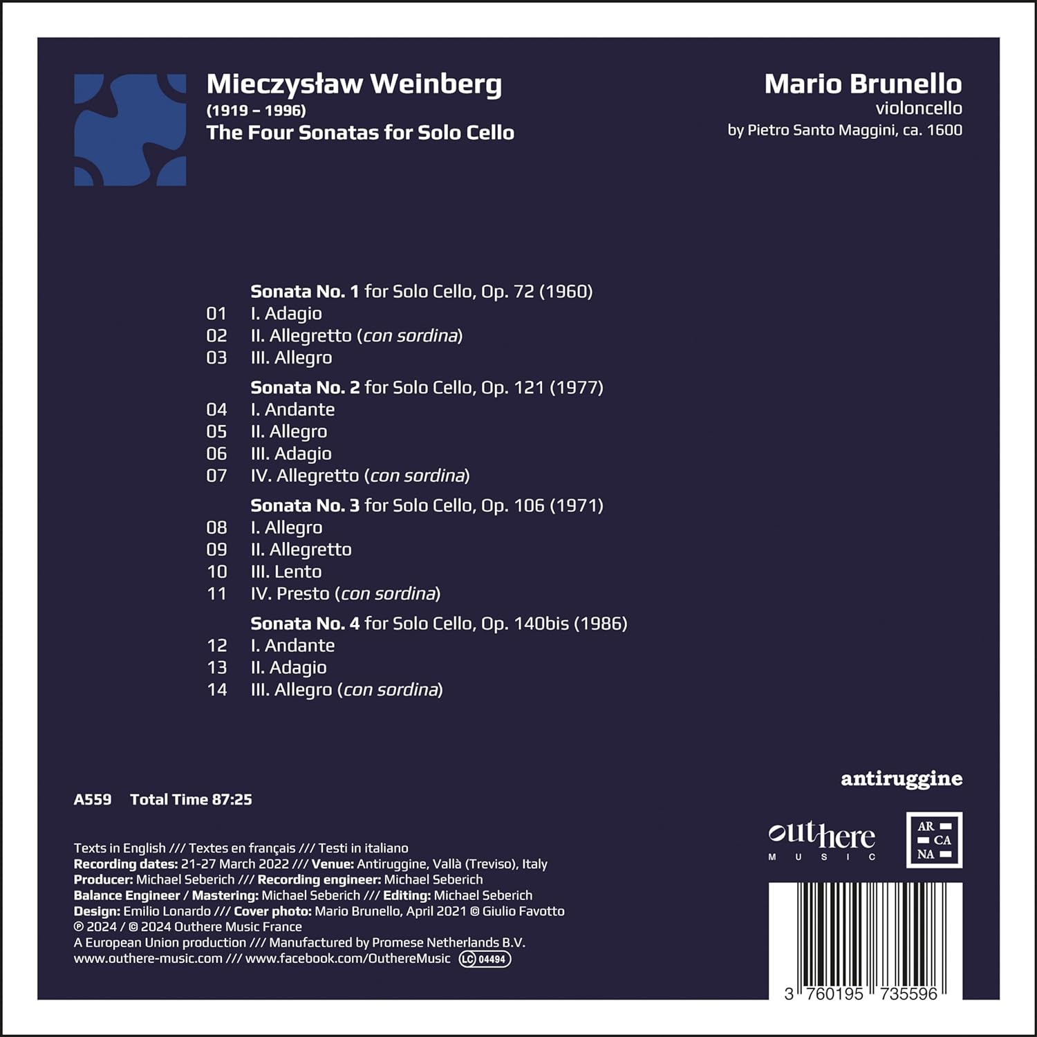 Mario Brunello 바인베르크: 4개의 무반주 첼로 소나타 (Weinberg: The Four Sonatas for Solo Cello)
