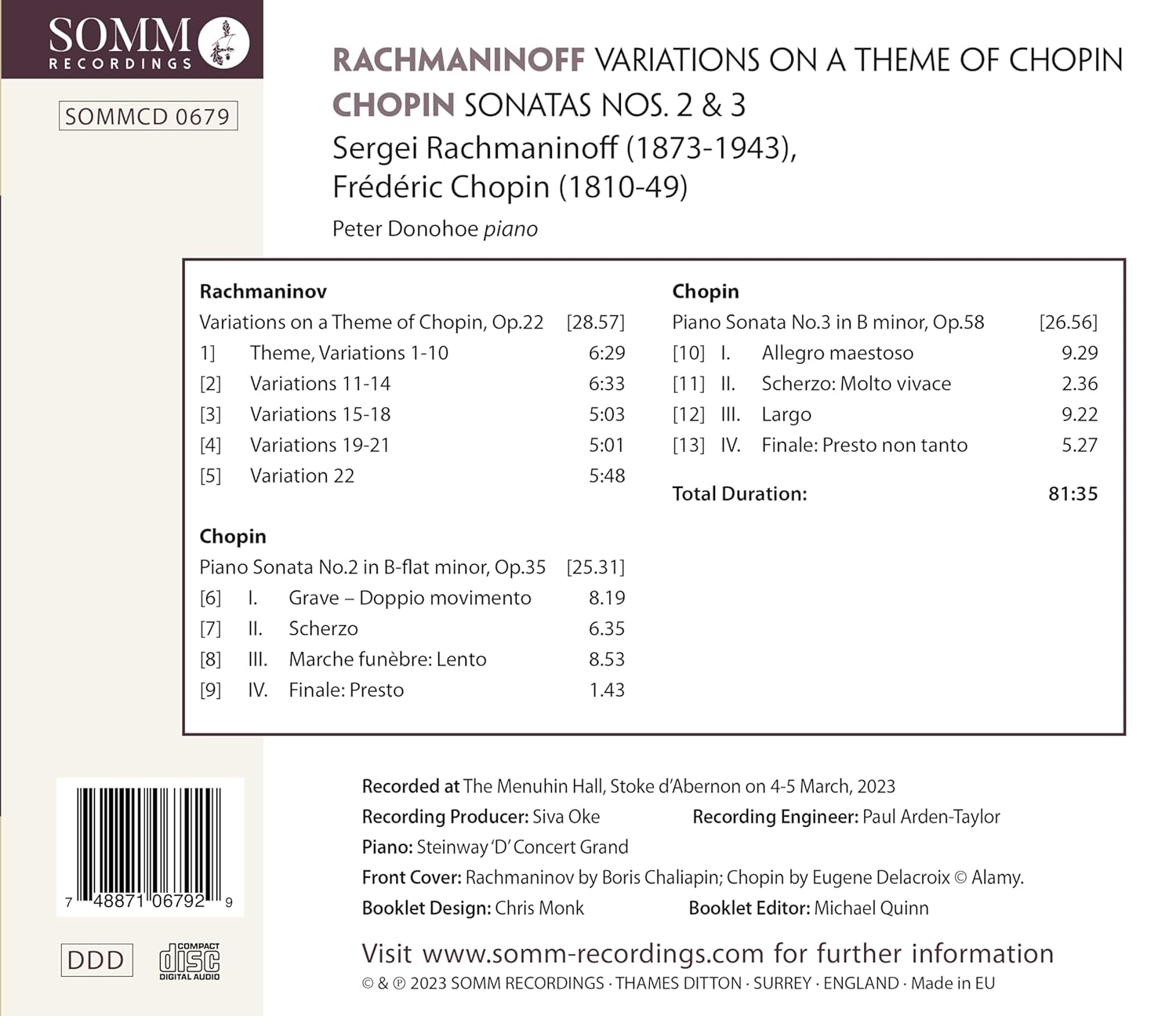 Peter Donohoe 쇼팽: 피아노 소나타 2 & 3번, 라흐마니노프: 쇼팽 변주곡 (Rachmaninoff: Variations on a Theme of Chopin & Chopin Sonatas Nos 2 & 3)