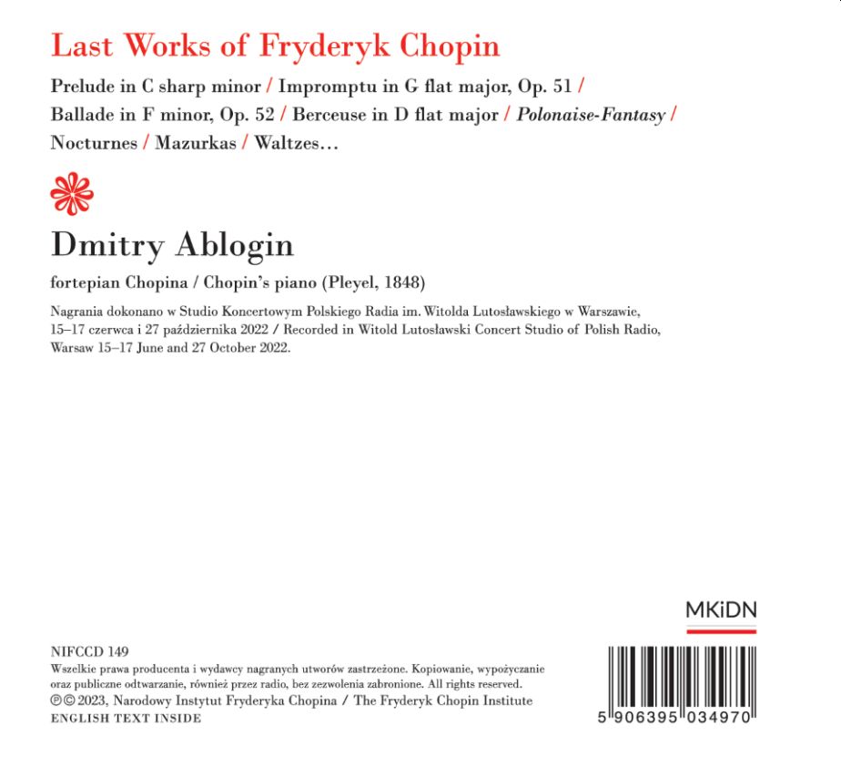 Dmitry Ablogin 쇼팽: 마지막 피아노 작품들 - 프렐류드, 녹턴, 왈츠, 마주르카, 발라드 (Last Works of Fryderyk Chopin)