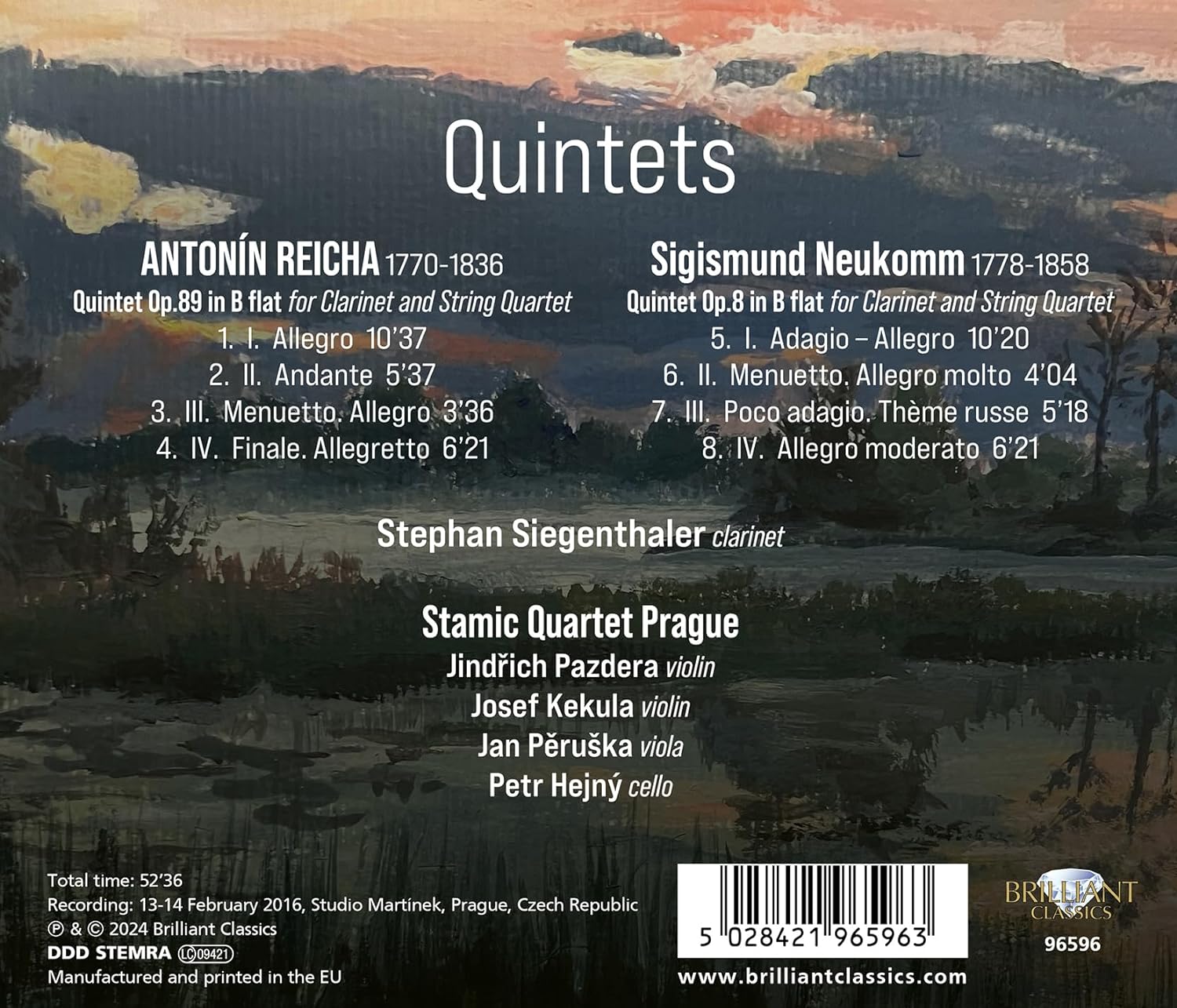 Stephan Siegenthaler / Stamic Quartet 라이하, 노이콤: 클라리넷 오중주 (Reicha/Neukomm: Quintets)