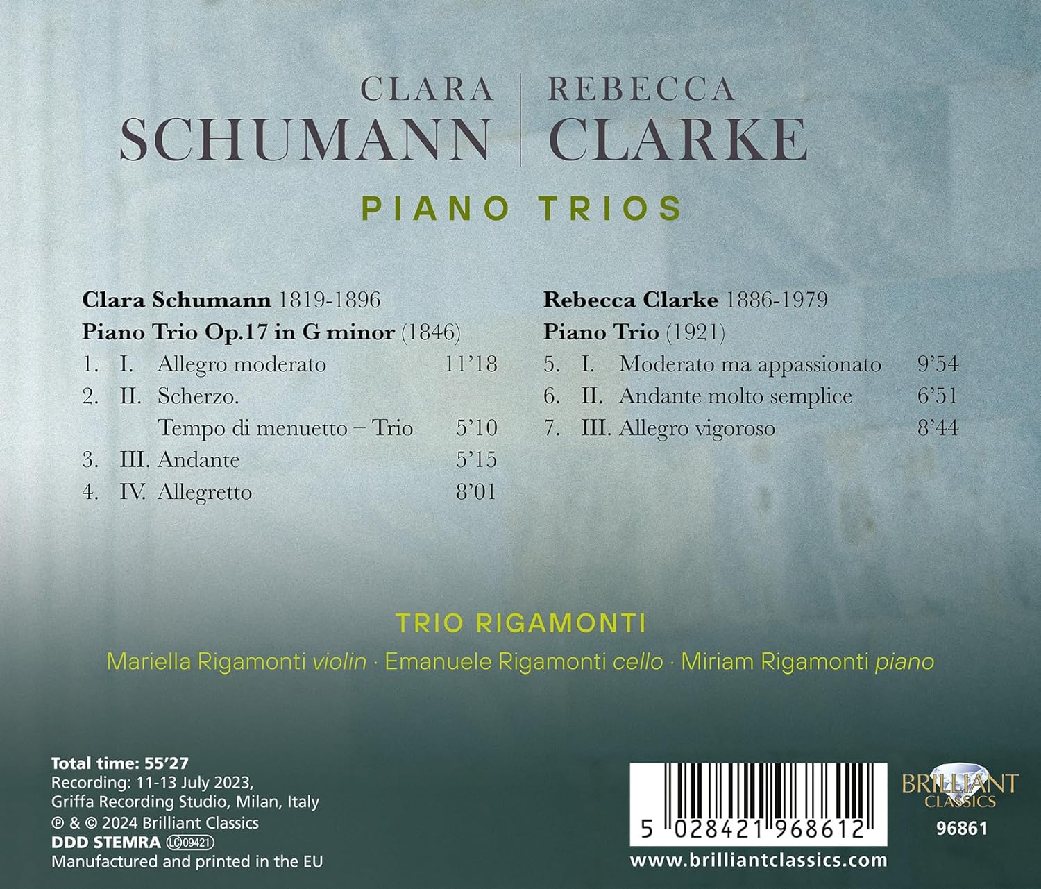 Trio Rigamonti 클라라 슈만, 레베카 클라크: 피아노 삼중주 (Schumann/Clarke: Piano Trios)