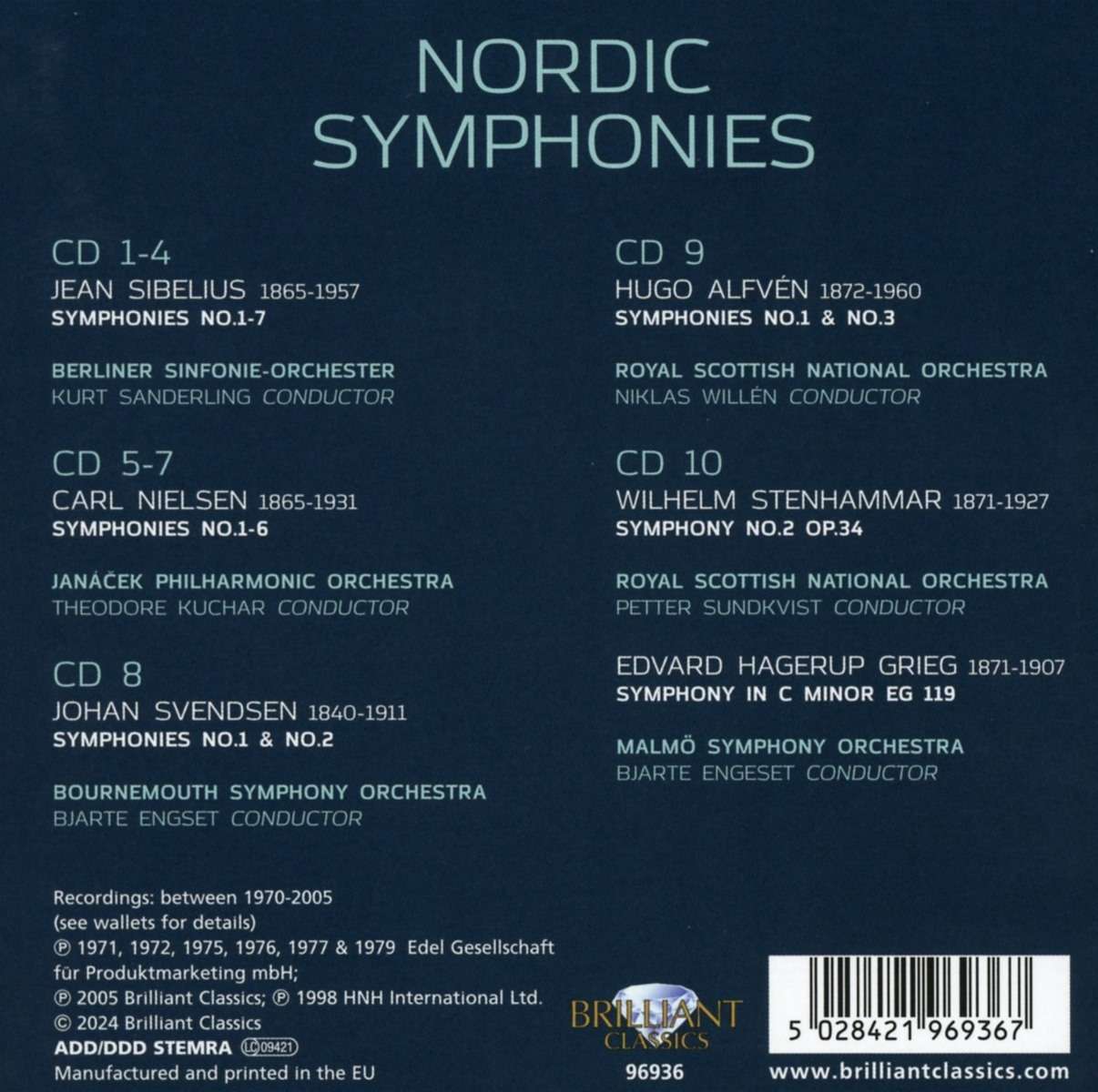 북구의 교향곡들 - 시벨리우스, 닐센, 그리그 외 (Nordic Symphonies: Sibelius, Nielsen, Svendsen, Alfven)