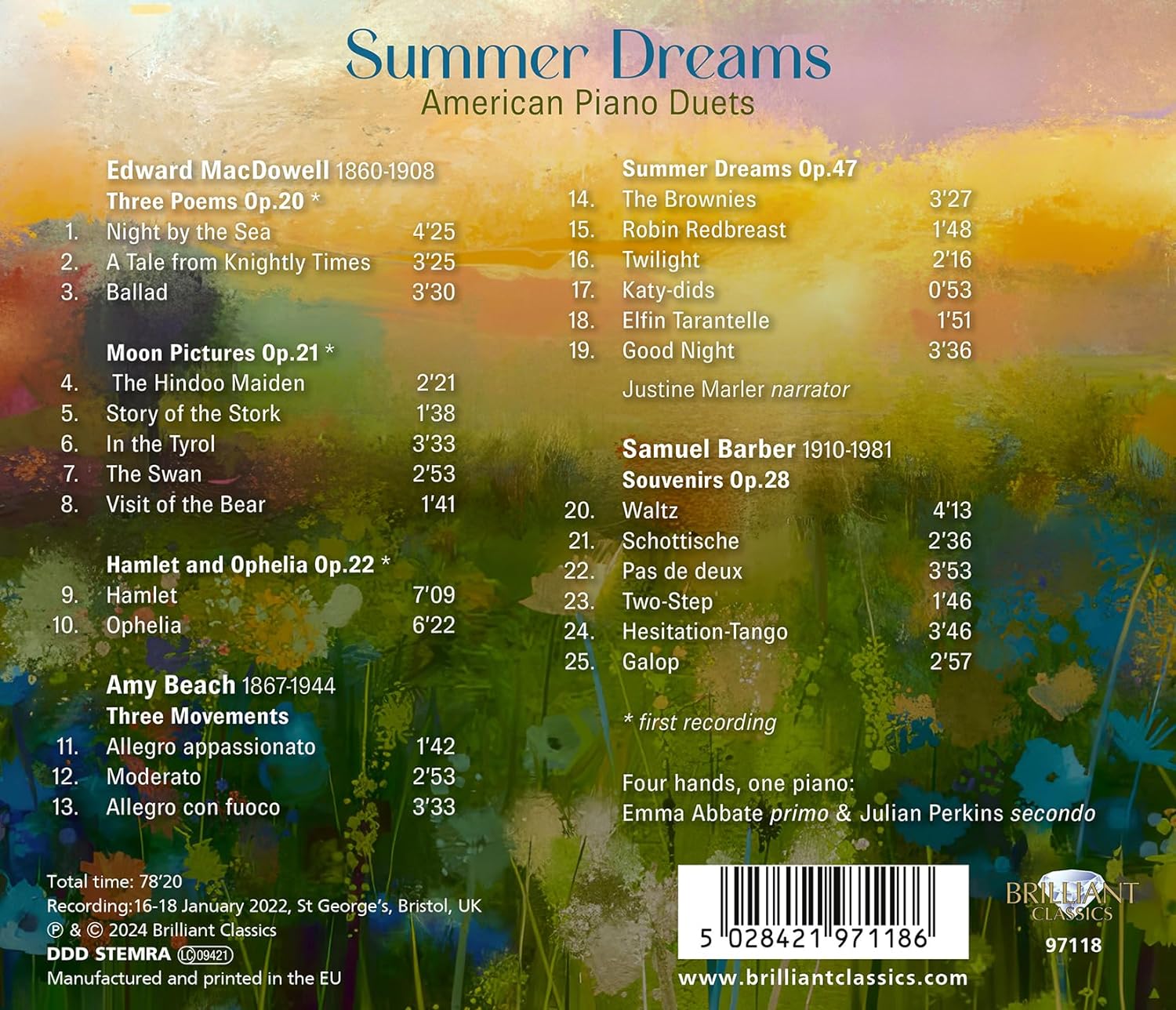 Julian Perkins / Emma Abbate  ‘여름의 꿈’ - 미국 작곡가들의 피아노 이중주 (Summer Dreams: Amercian Piano Duets)
