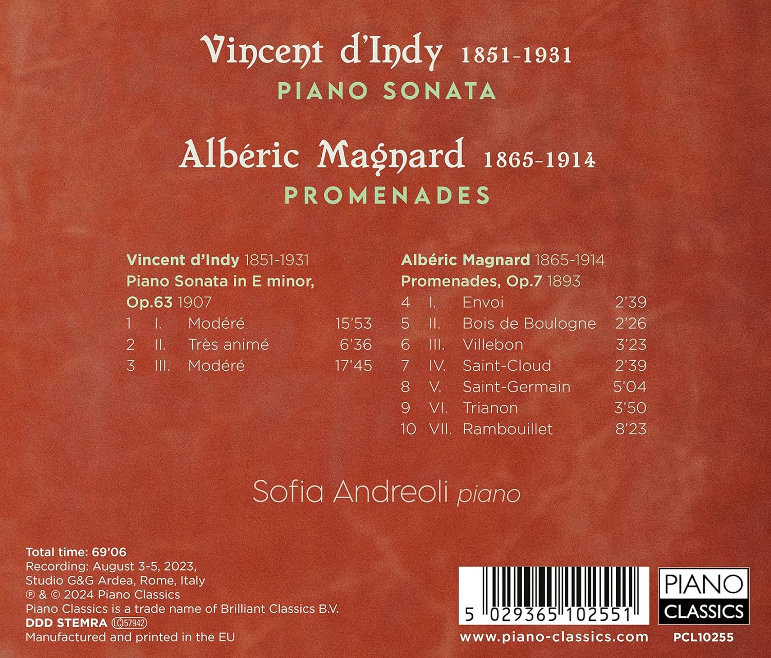 Sofia Andreoli  댕디, 마냐르: 피아노 소나타, 산책 (D'Indy & Magnard: Piano Sonata, Promenades)