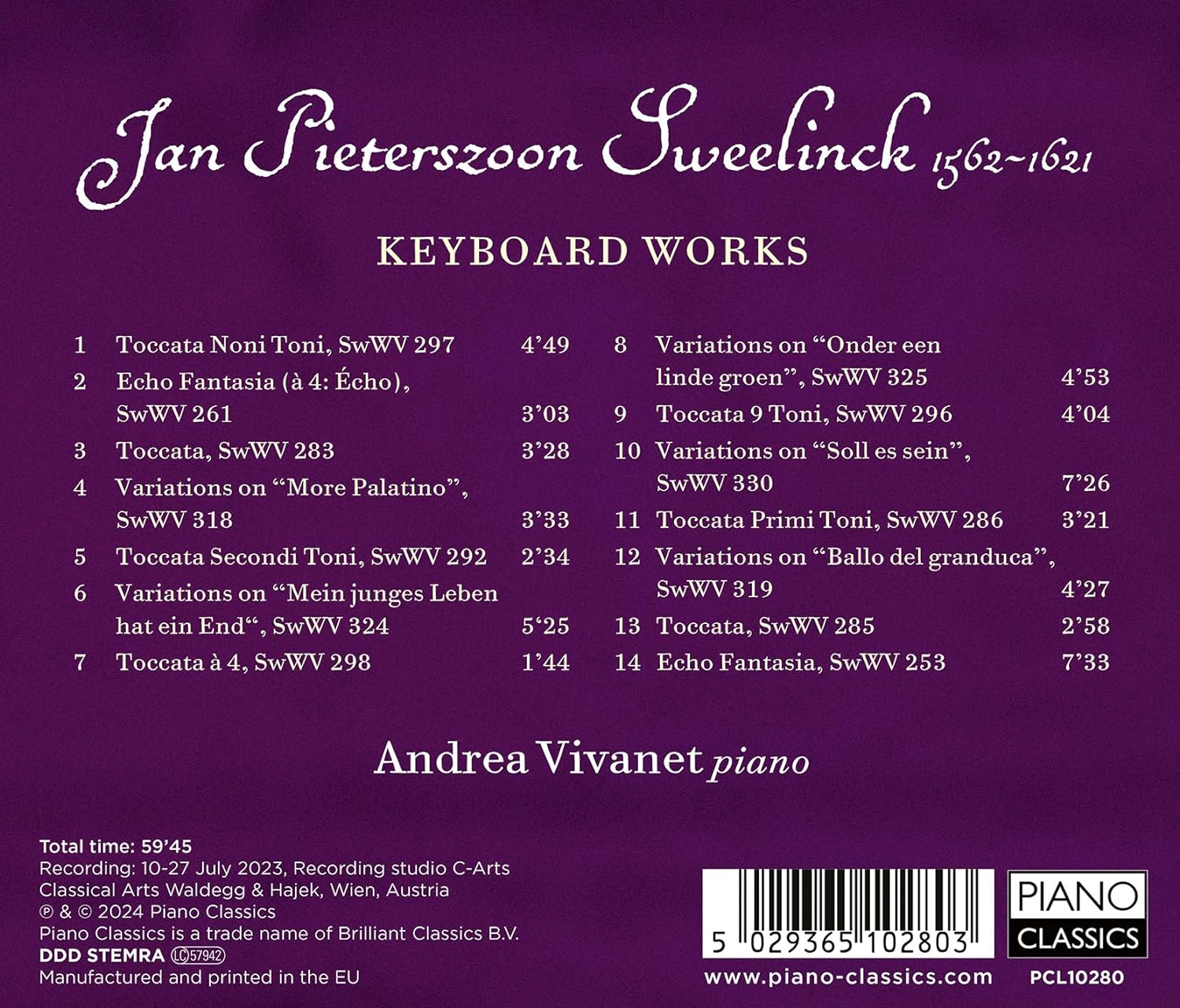 Andrea Vivanet 스벨링크: 건반 작품집 (Sweelinck: Keyboard Works)