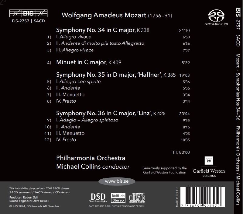 Michael Collins 모차르트: 교향곡 34번, 34번 `하프너`, 36번 `린츠` (Mozart: Symphony K.338, K.409, K.385, K.425)