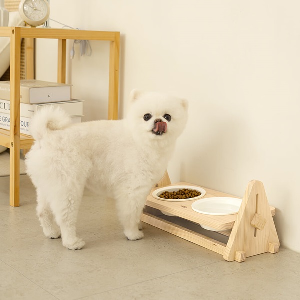 [레토] 원목 강아지 밥그릇 고양이 물그릇 식탁 식기 세트 (LCA-WH02)