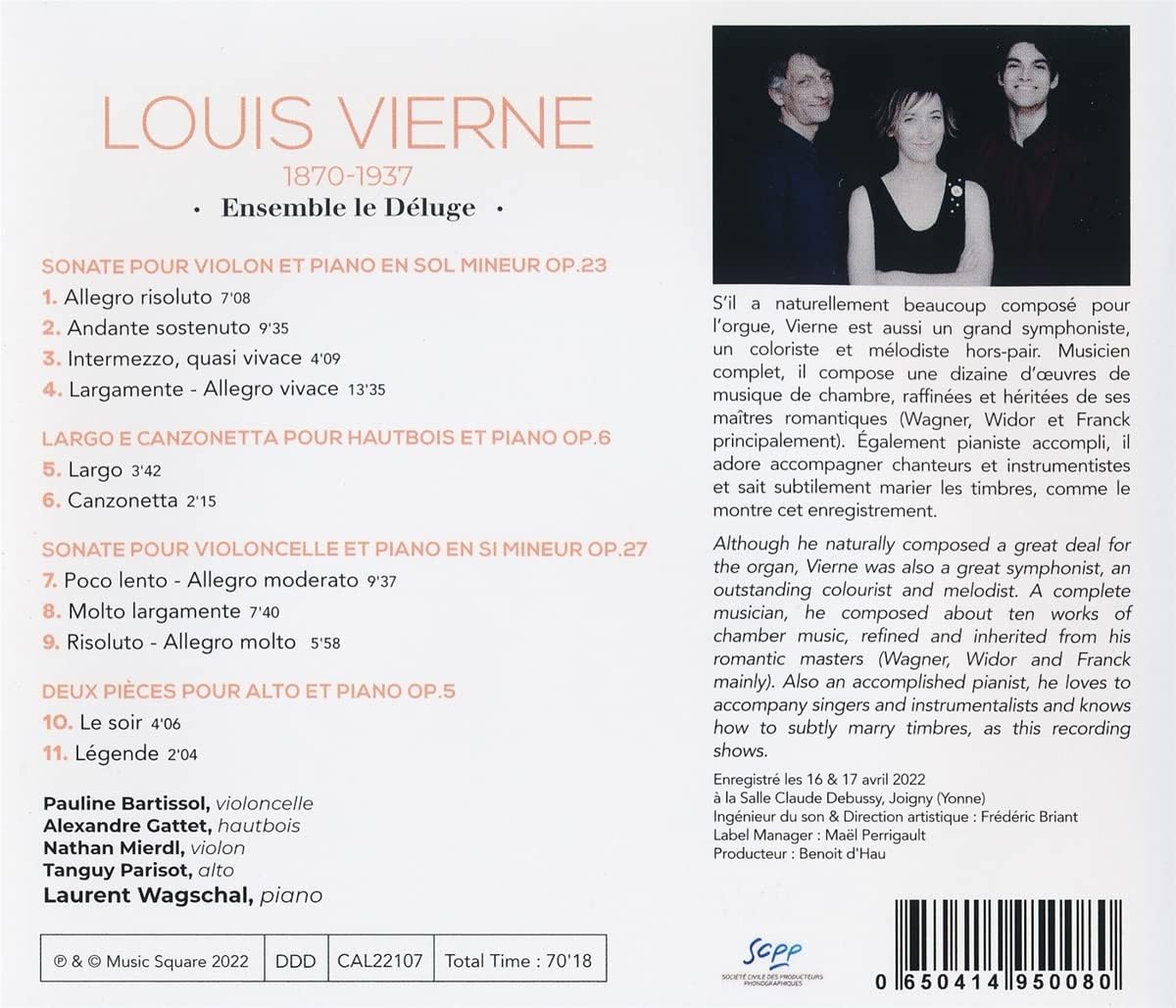 Ensemble Le Deluge 비에른: 바이올린 소나타, 첼로 소나타, 라르고와 칸초네타, 두 개의 소품 (Vierne: Chamber Music)