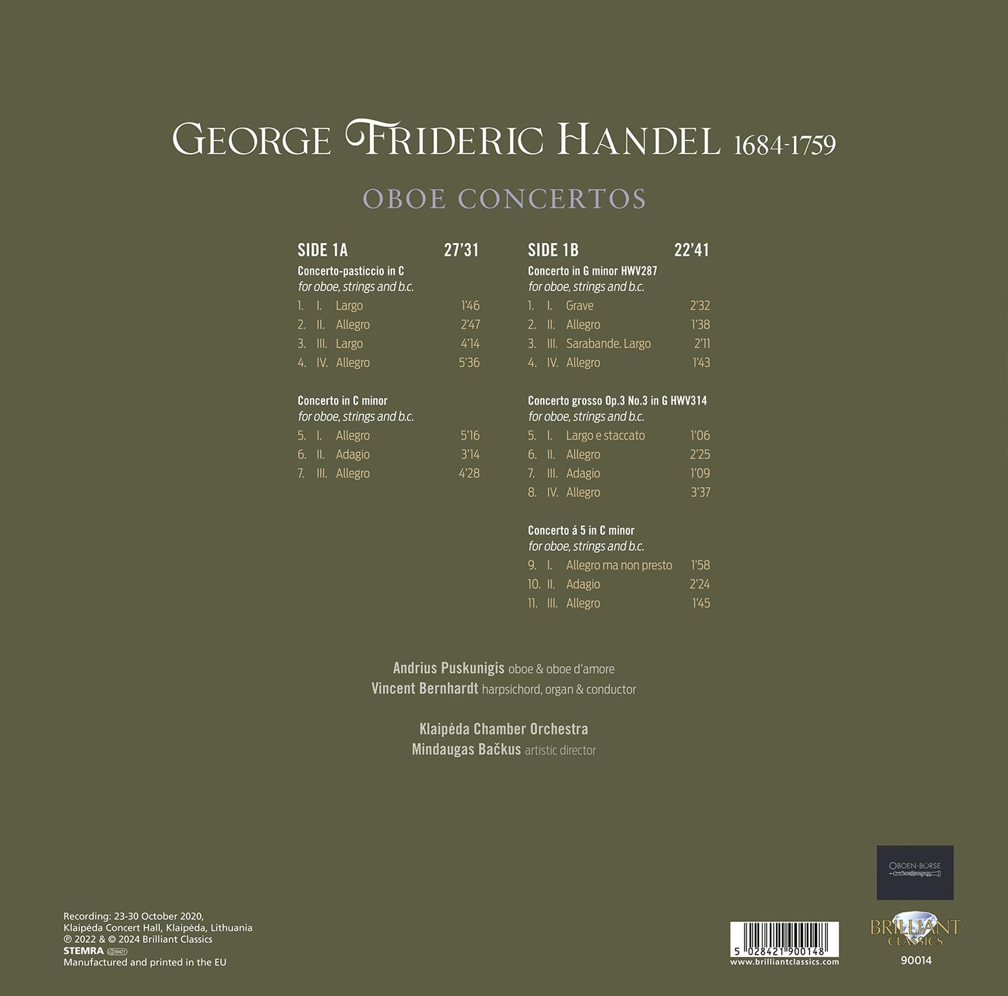 Andrius Puskunigis 헨델: 오보에 협주곡 (Handel: Oboe Concertos) [LP]