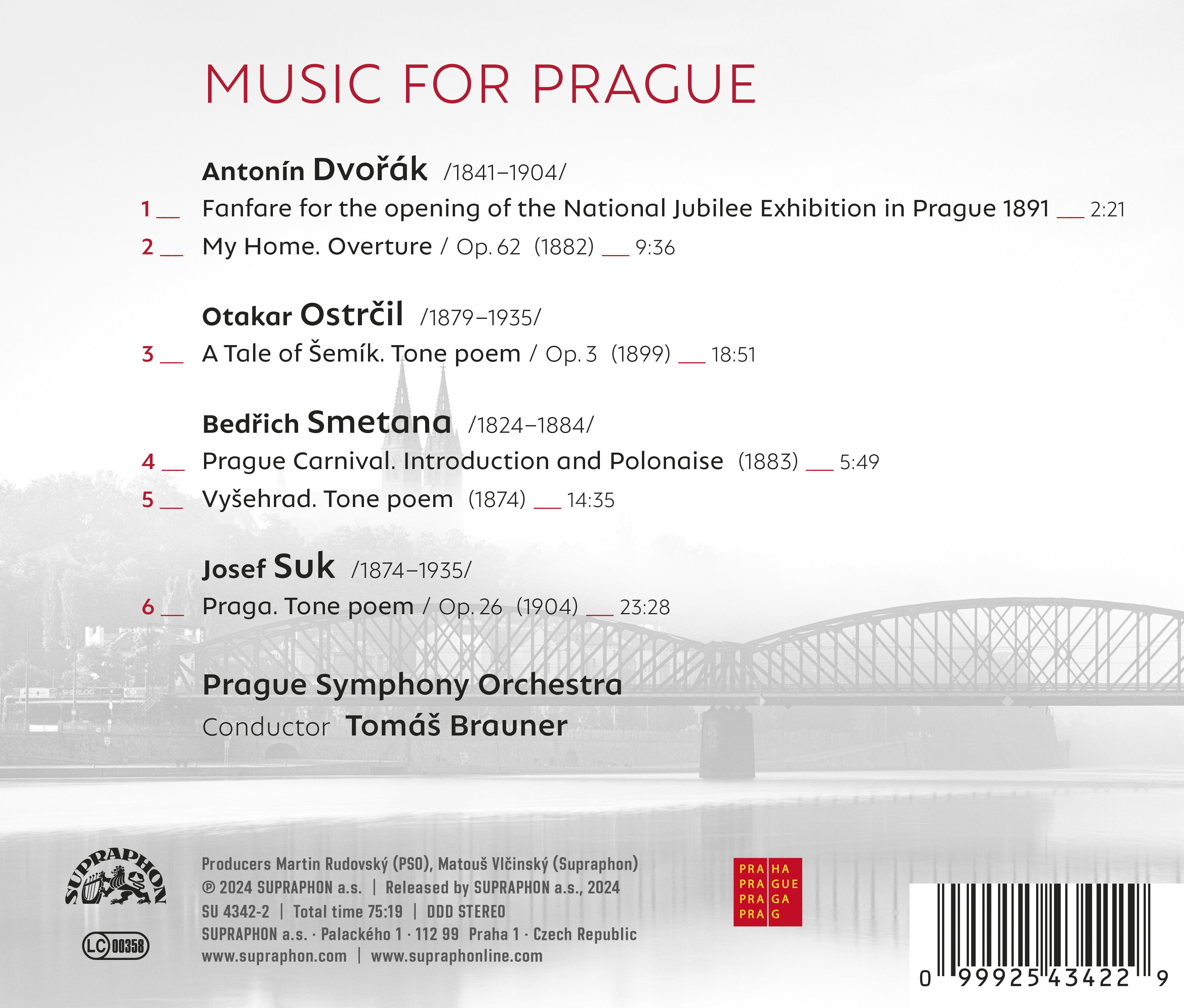 Tomas Brauner 프라하를 위한 음악 - 드보르작, 오스트르칠, 스메타나, 수크 (Music for Prague - Smetana, Dvorak, Suk, Ostrcil)