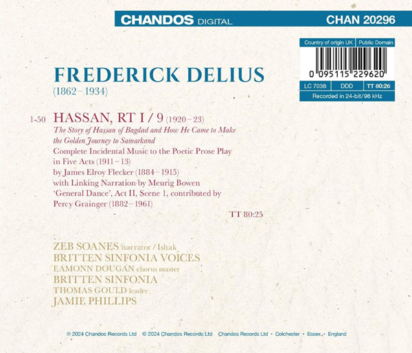 Jamie Phillips 딜리어스: 극부수음악 `핫산` 전곡 (Frederick Delius: Hassan - Complete Incidental Music)