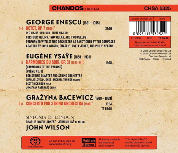John Wilson 현악을 위한 작품집 - 바체비치, 에네스쿠, 이자이 (Grażyna Bacewicz, Eugène Ysaÿe, George Enescu: Music For Strings)