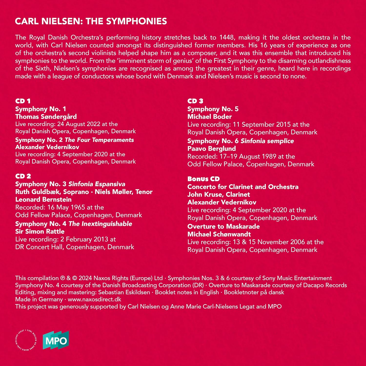 The Royal Danish Orchestra 닐센: 교향곡 1~6번, 클라리넷 협주곡 (Carl Nielsen: The Symphonies)