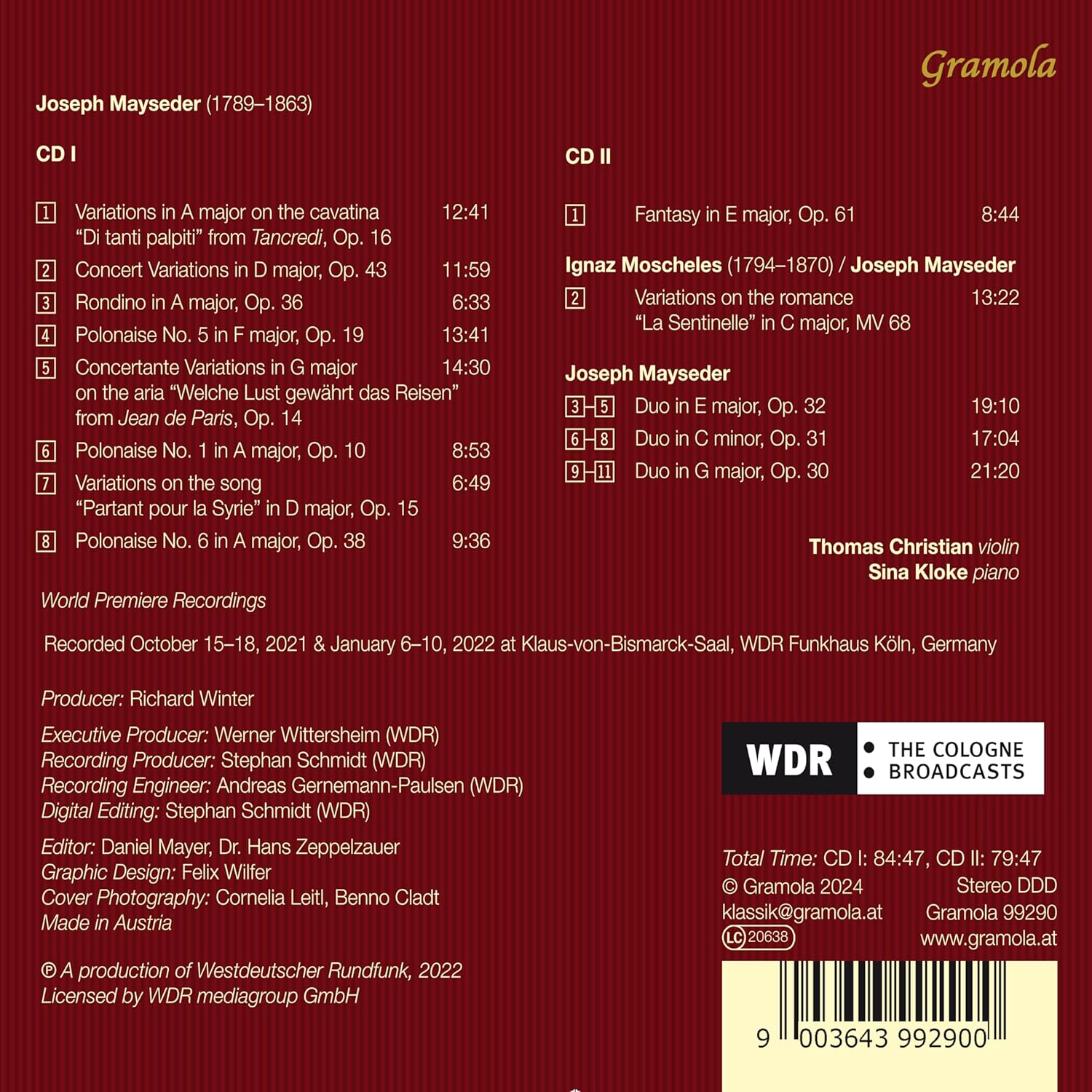 Thomas Christian / Sina Kloke 마이제더: 바이올린과 피아노를 위한 작품들 (Mayseder: Werke Fur Violine Und Klavier)