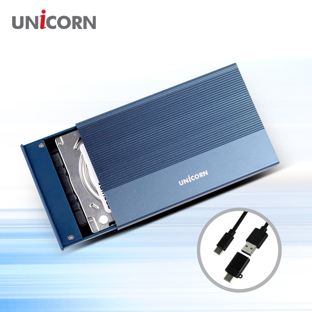 유니콘  HDD-800VA USB3.2 Gen2 2.5인치 HDD SSD 외장하드케이스 A+C젠더 알루미늄 간편조립