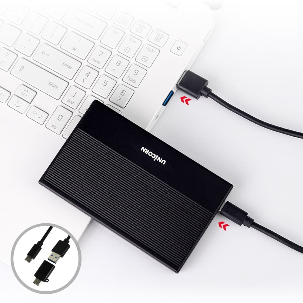 유니콘  HDD-700VA USB3,1 5G C타입 A C젠더 2,5인치 외장하드케이스 알루미늄 슬라이드조립