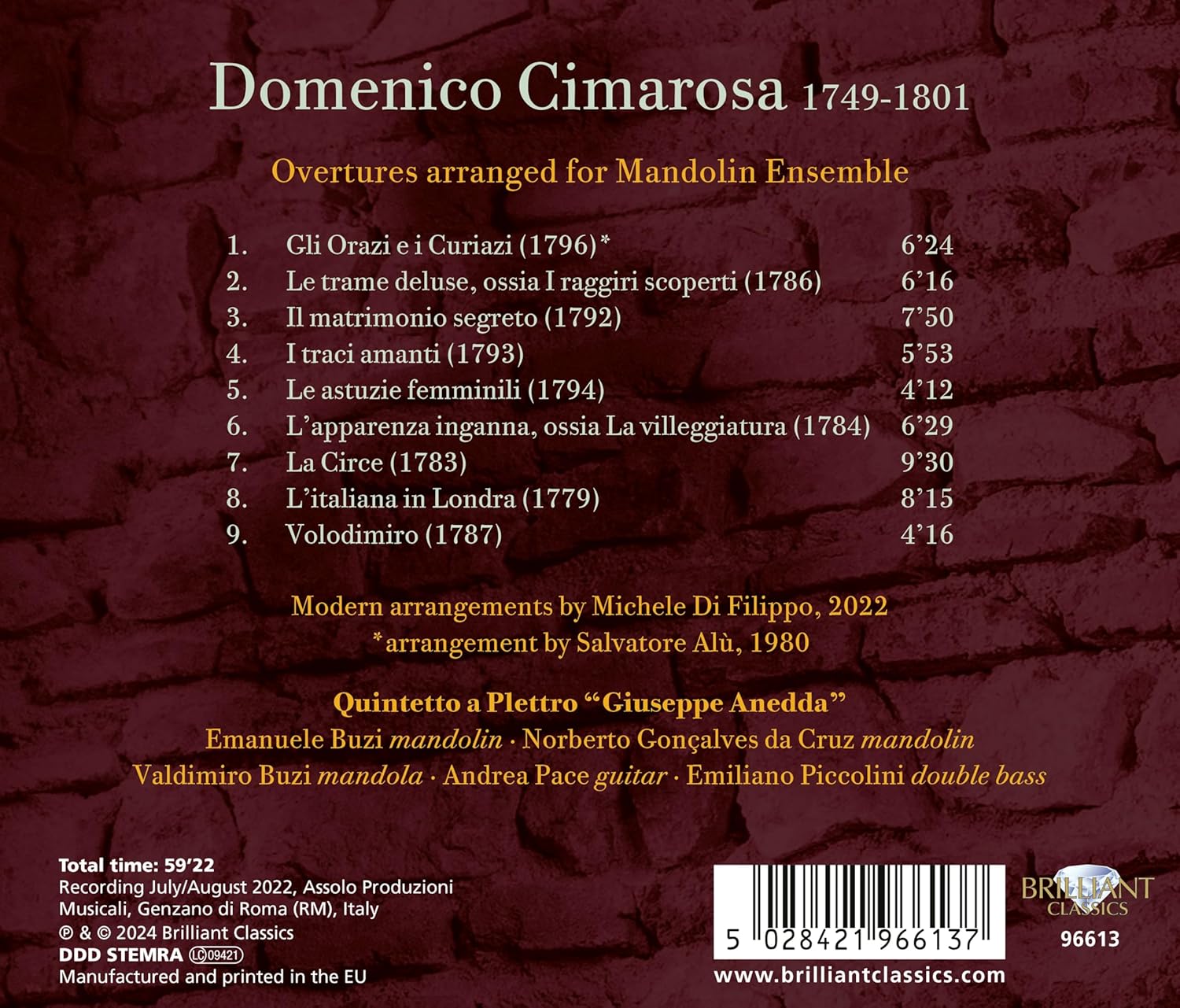 Quintetto a Plettro “Giuseppe Anedda” 치마로사: 서곡집 [만돌린 앙상블을 위한 편곡] (Cimarosa: Overtures Arranged For Mandolin Ensemble)