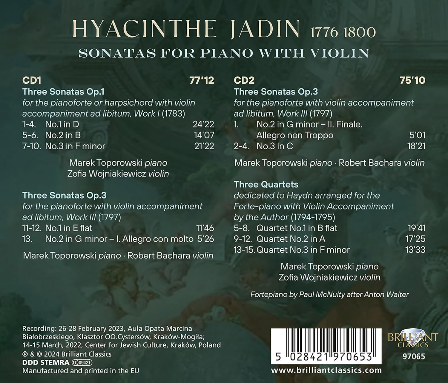 자댕: 바이올린 반주의 피아노 소나타 (Jadin: Sonatas For Piano Withe Violin)