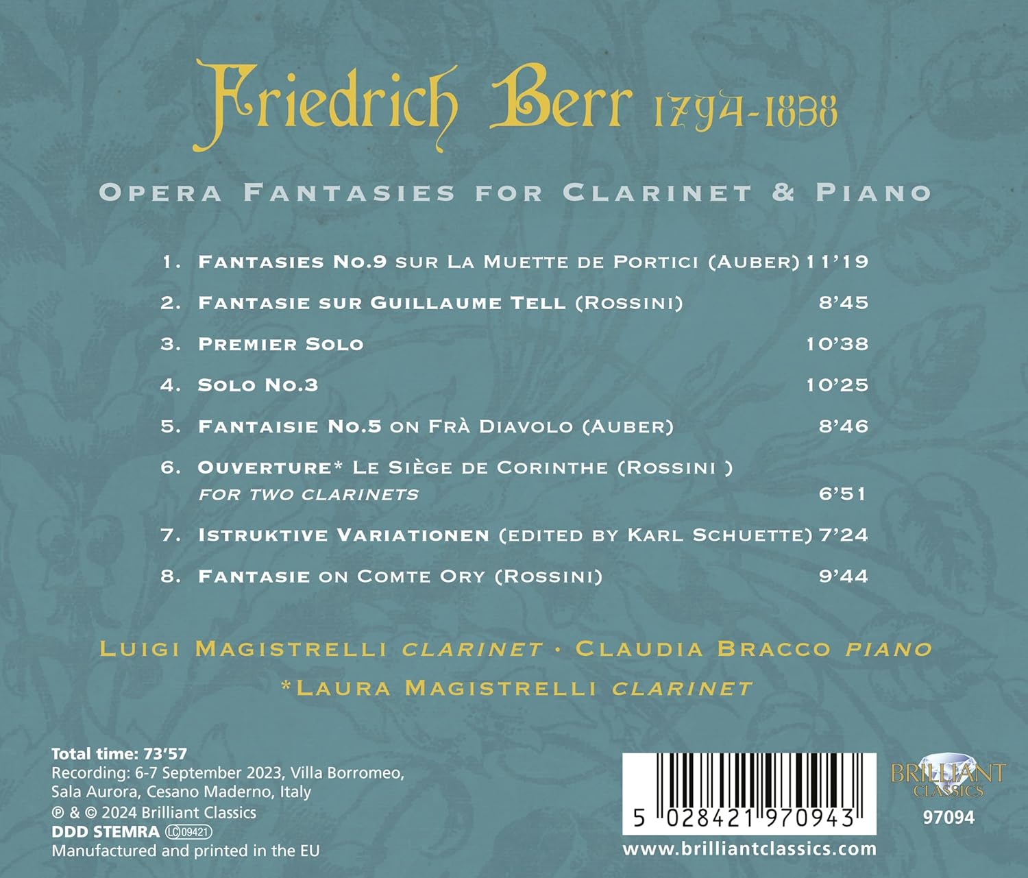 Luigi Magistrelli / Claudio Bracco 베어: 오페라 환상곡 (Berr: Opera Fantasies For Clarinet & Piano)