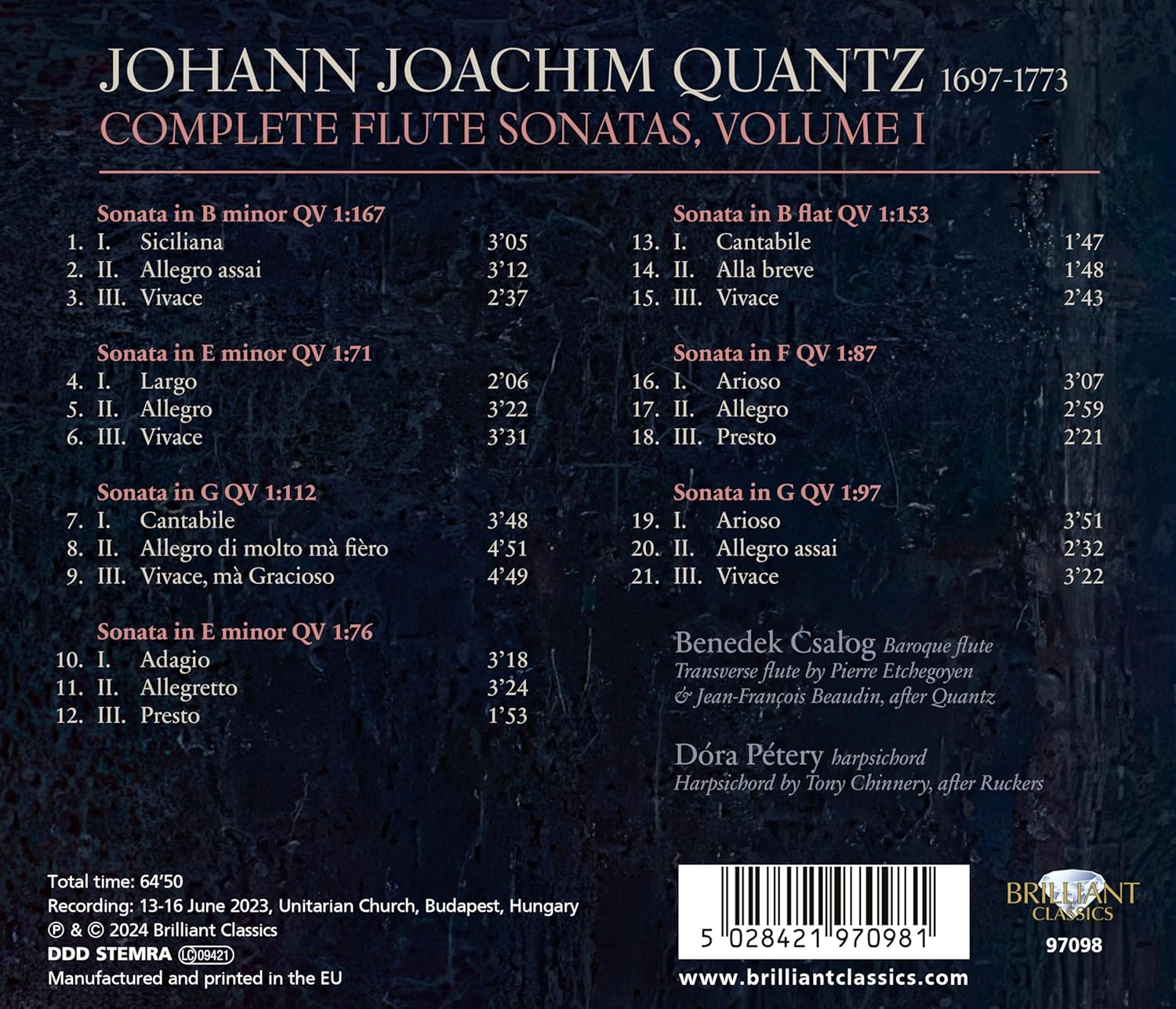 Benedek Csalog / Dóra Pétery 크반츠: 플루트 소나타 전곡, 제1집 (Quantz: Complete Flute Sonatas, Vol.1)